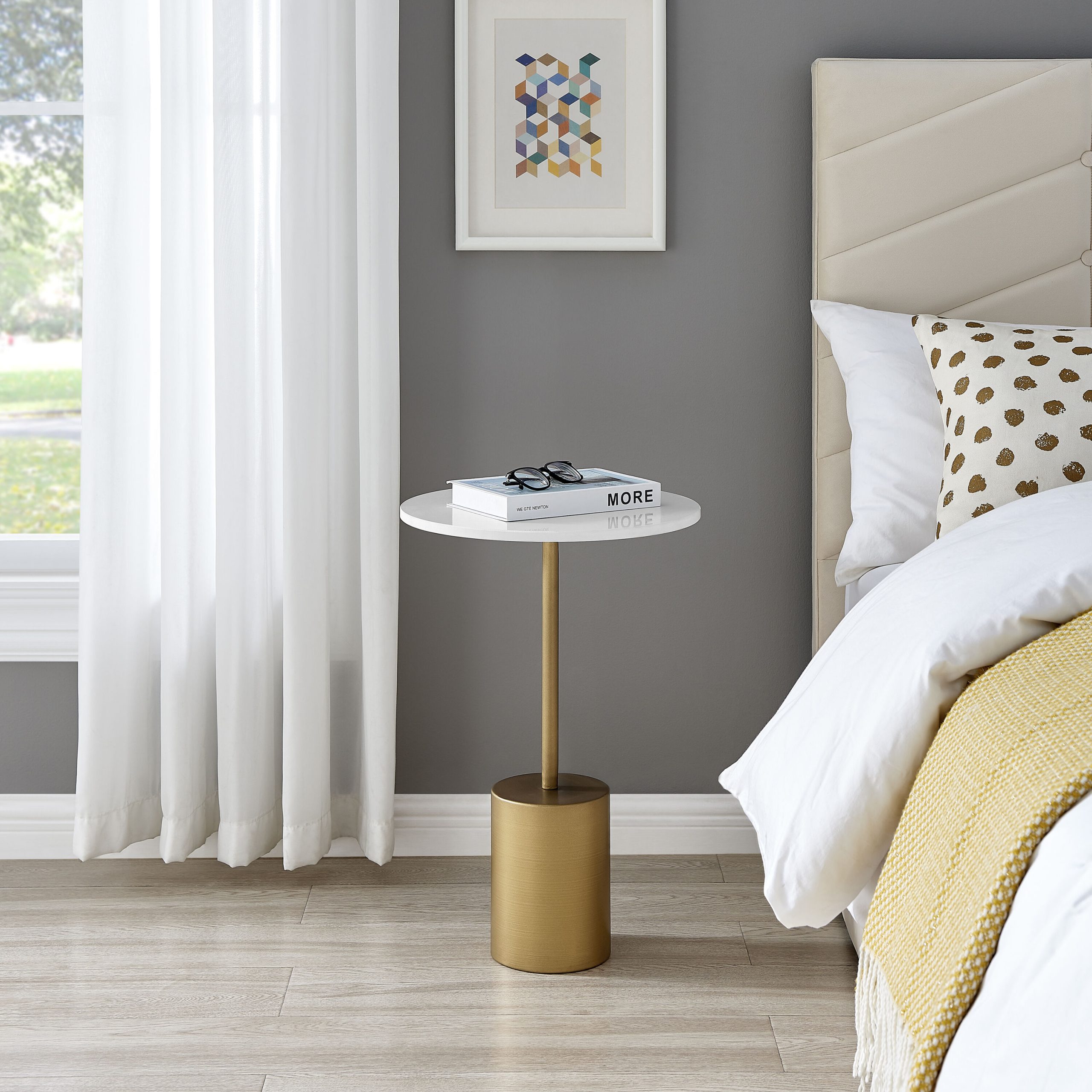 Danya B. 15.88 in. x 23.5 in. Fritz Accent Table with Genuine White Marble Stone Tabletop - Image 3