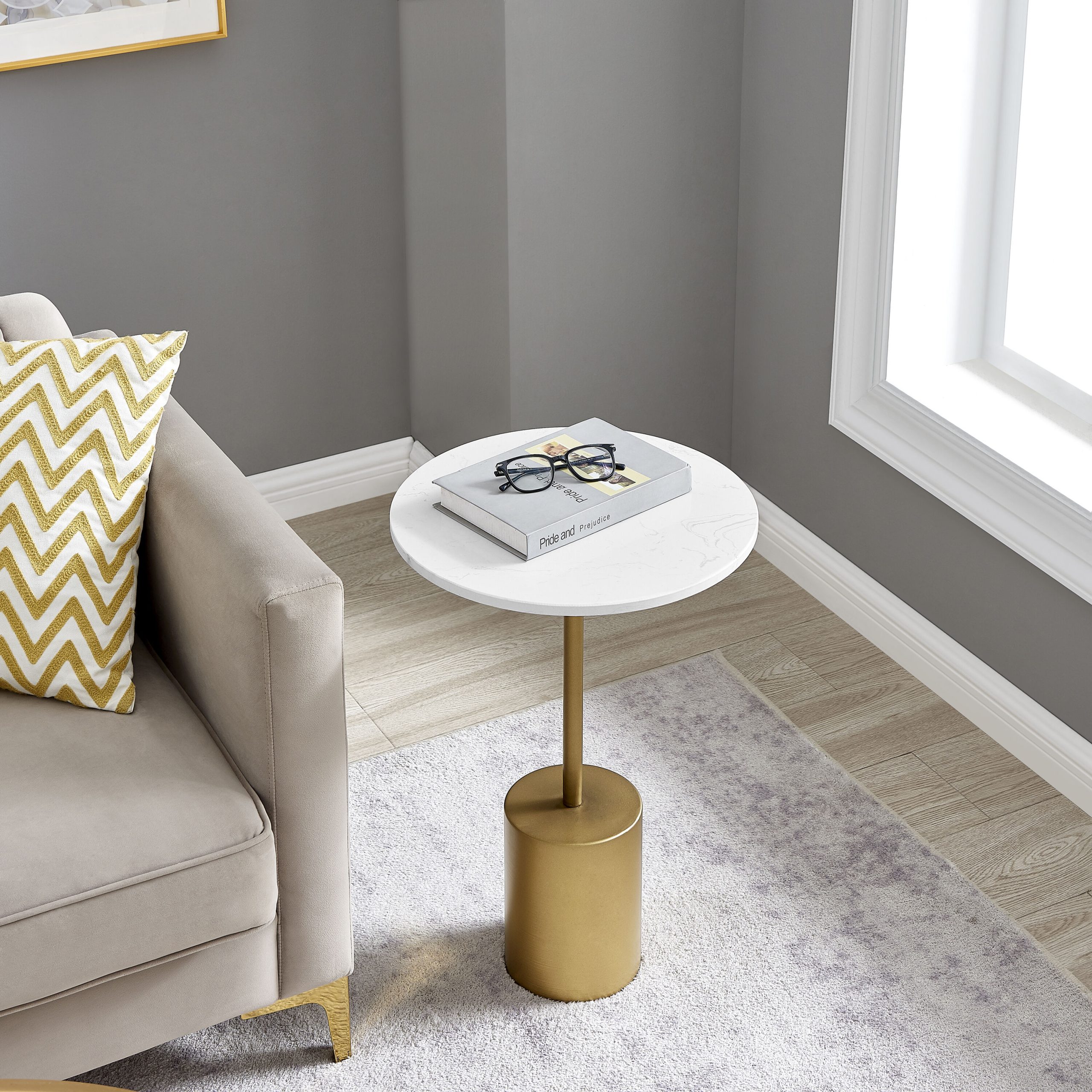 Danya B. 15.88 in. x 23.5 in. Fritz Accent Table with Genuine White Marble Stone Tabletop - Image 5