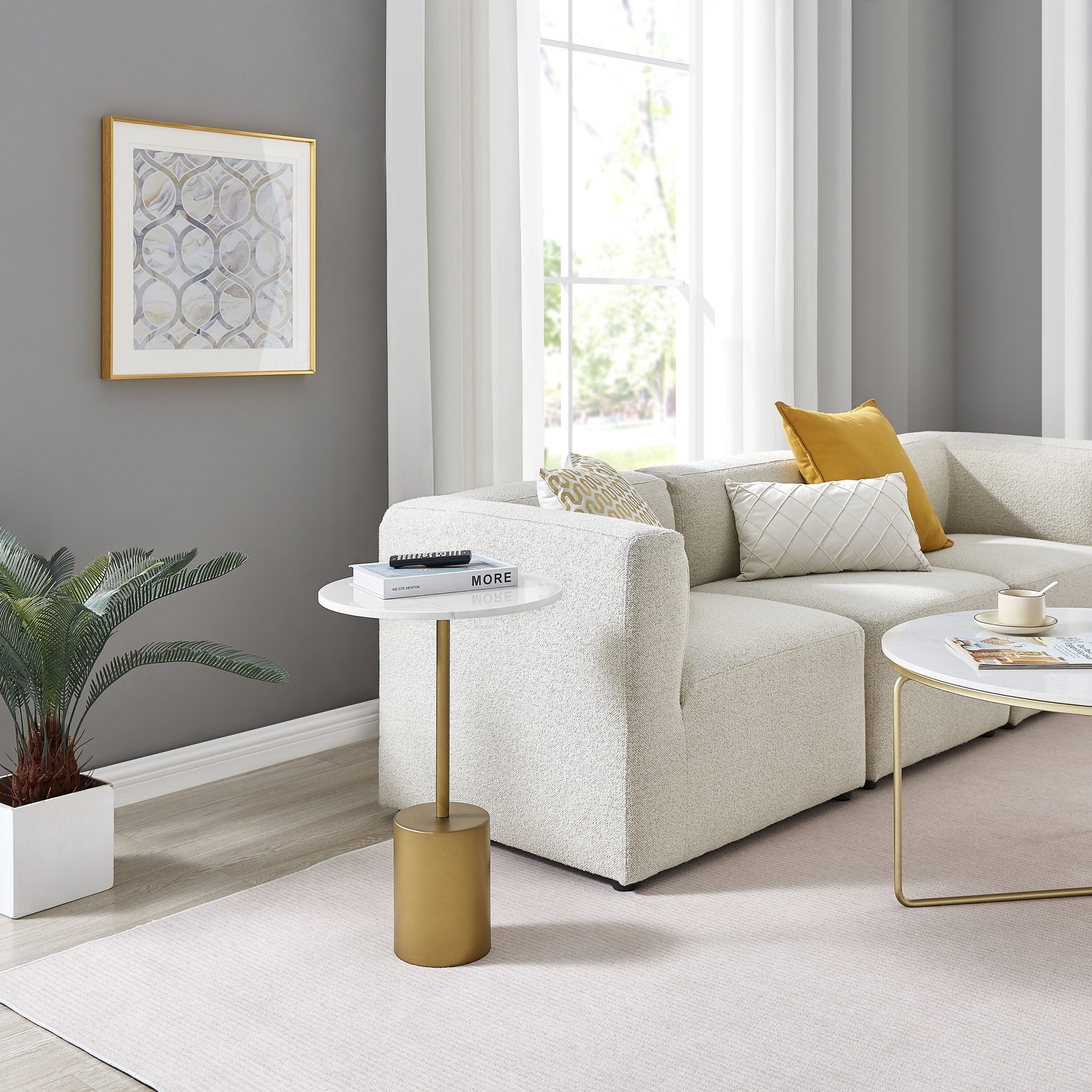 Danya B. 15.88 in. x 23.5 in. Fritz Accent Table with Genuine White Marble Stone Tabletop - Image 4