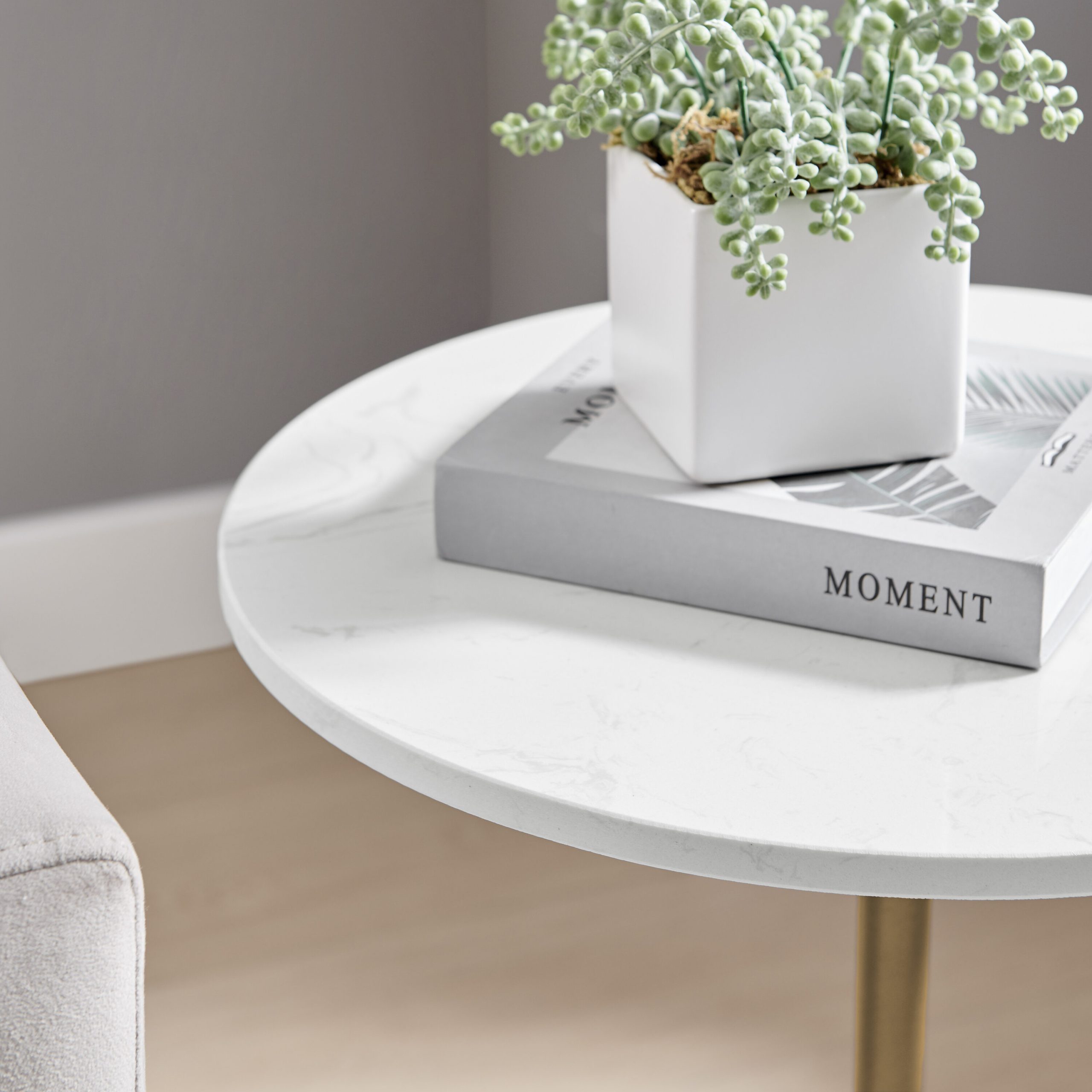 Danya B. 15.88 in. x 23.5 in. Fritz Accent Table with Genuine White Marble Stone Tabletop - Image 7