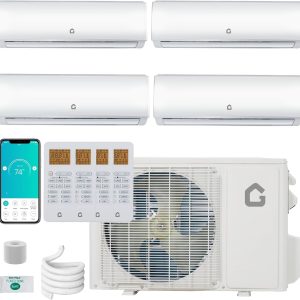Garvee Mini Split AC 35K 4 Zone Heating System Air Conditioner 9K 9K 12K 12K Ductless Wall Mounted Air Conditioner with Pre Charged Condenser 19 SEER2 208 230V Not Include Copper Tube Line Set