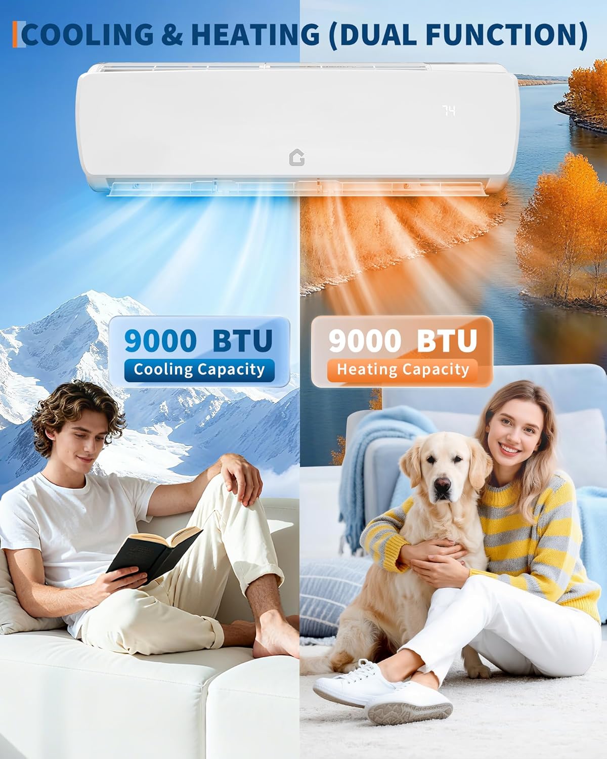 Garvee Ductless Mini Split 19 SEER2 9000 BTU AC Heat Pump for 450 SqFt 230V Ultra Quiet Inverter Air Conditioner System - Image 3