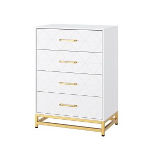 Garvee Storage Cabinet 4 Drawer Triangle Pattern Chest - MDF + PB + Iron White Compact Storage for Bedroom Living Room or Office