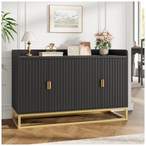 Garvee Buffet Cabinet with Storage Accent Sideboard with 4 Doors Wide Fluted Credenza Modern Buffet Table Media Console Cabinet Entryway Cabinets for Living Room Kitchen Dining Room Hallway