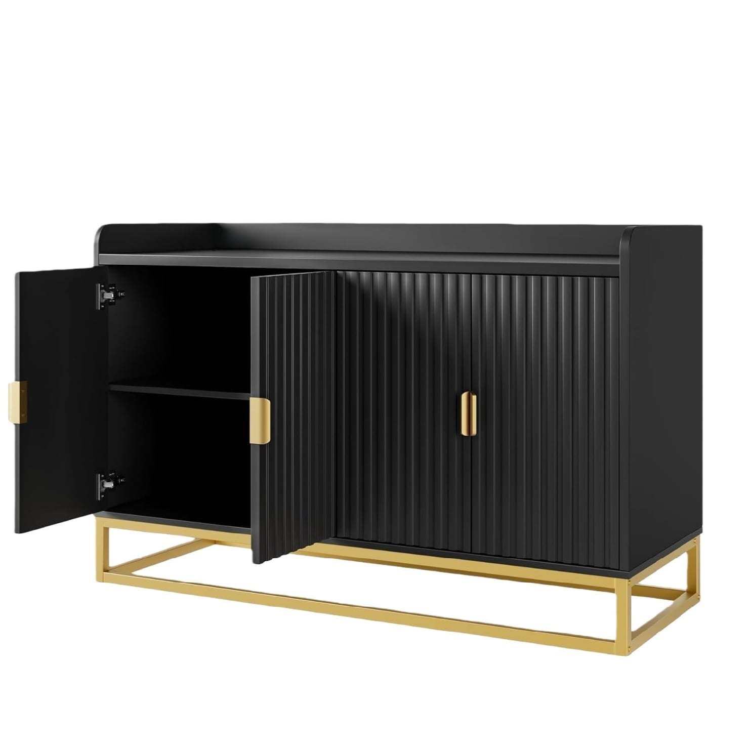 Garvee Buffet Cabinet with Storage Accent Sideboard with 4 Doors Wide Fluted Credenza Modern Buffet Table Media Console Cabinet Entryway Cabinets for Living Room Kitchen Dining Room Hallway - Image 2