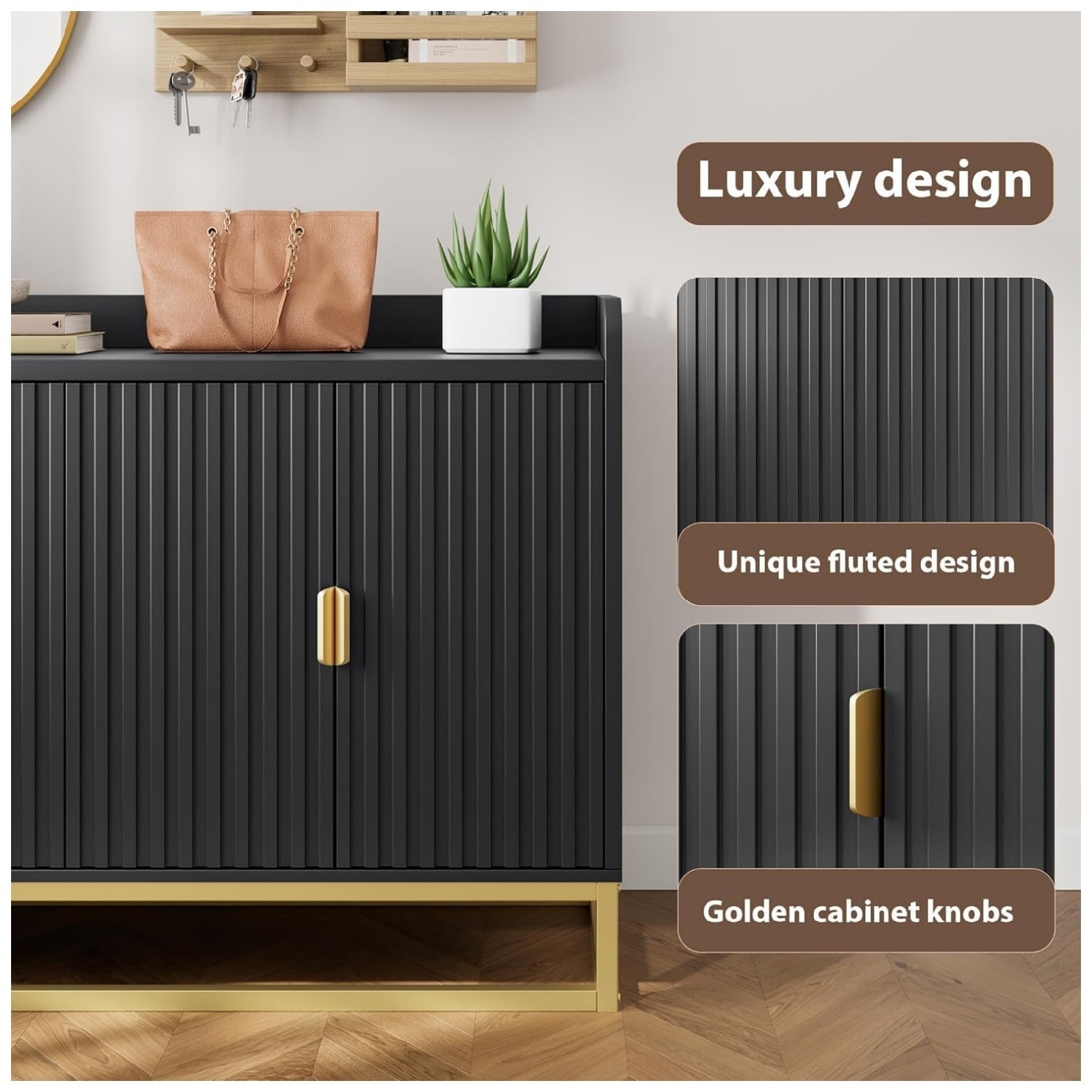 Garvee Buffet Cabinet with Storage Accent Sideboard with 4 Doors Wide Fluted Credenza Modern Buffet Table Media Console Cabinet Entryway Cabinets for Living Room Kitchen Dining Room Hallway - Image 8