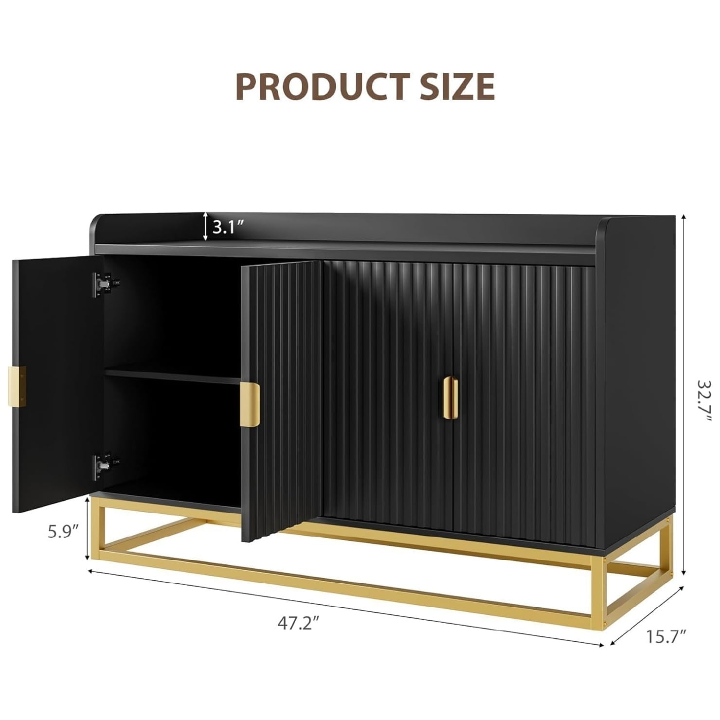 Garvee Buffet Cabinet with Storage Accent Sideboard with 4 Doors Wide Fluted Credenza Modern Buffet Table Media Console Cabinet Entryway Cabinets for Living Room Kitchen Dining Room Hallway - Image 4
