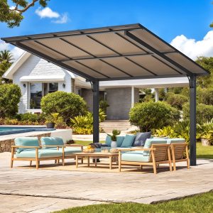 AECOJOY  10' x 10' Free Standing Lean to Gazebo Pergola with Patio Roof