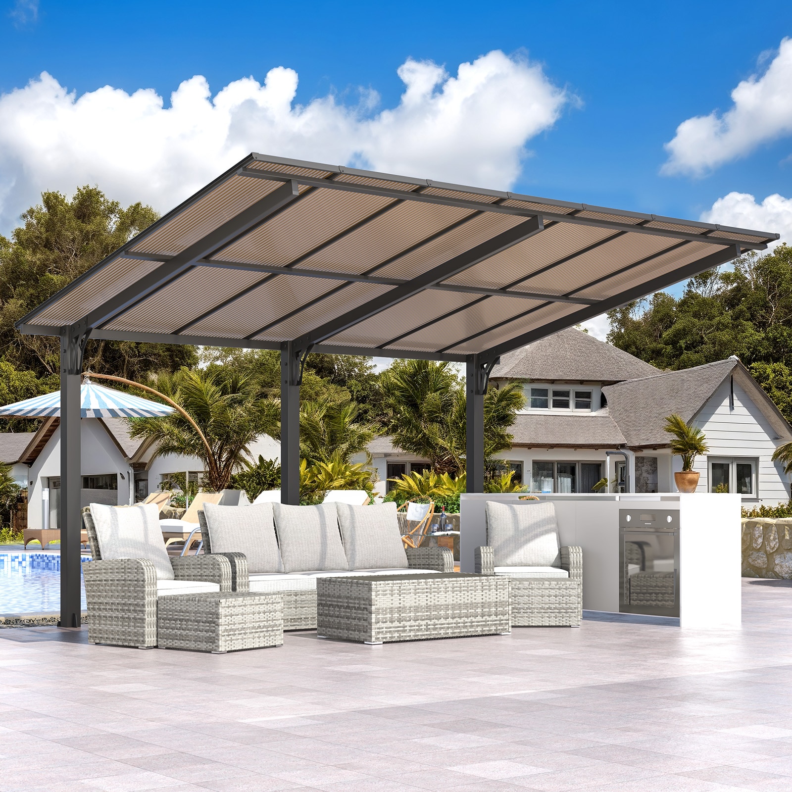 AECOJOY 14' x 10' Free Standing Lean to Gazebo Pergola with Patio Roof