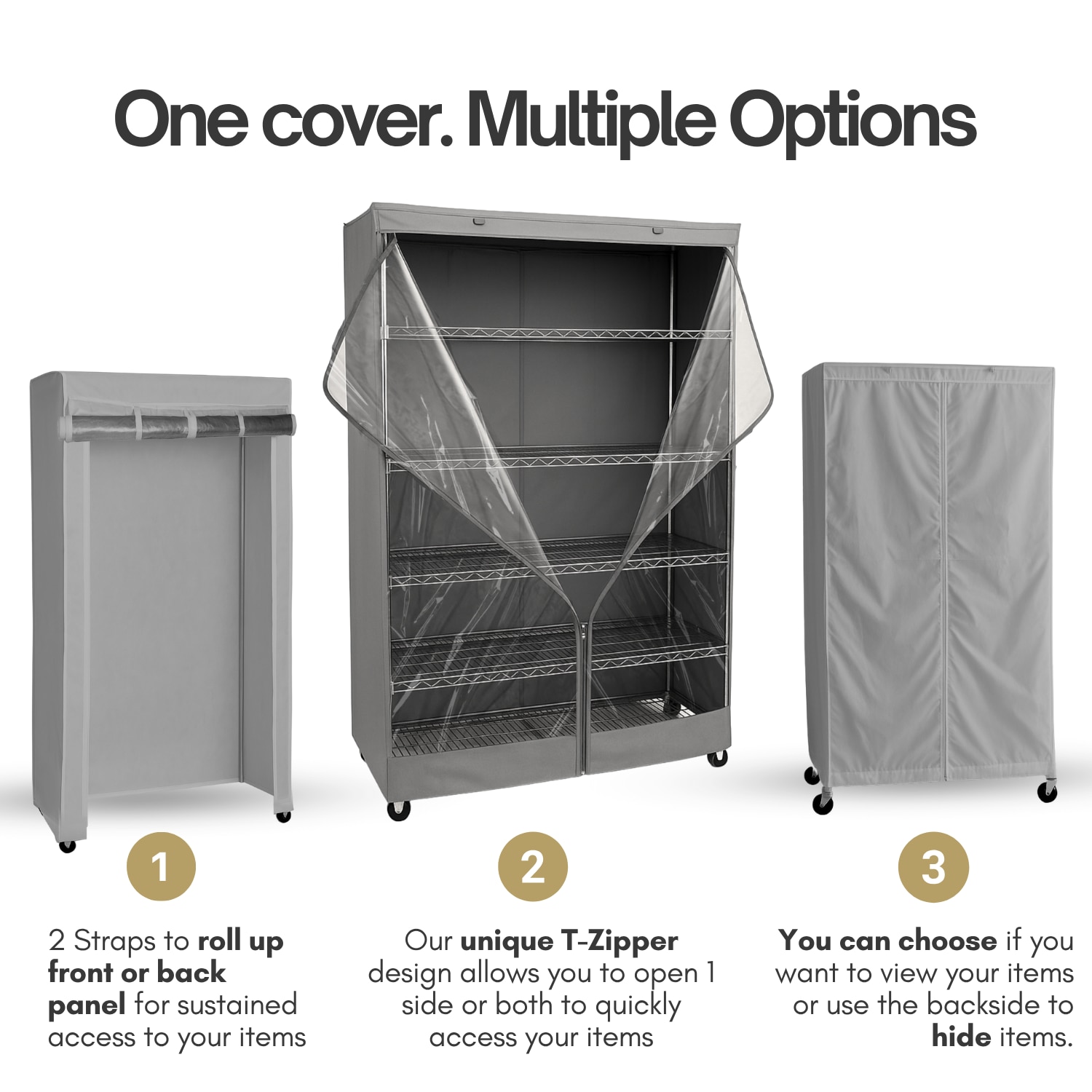 Formosa Covers Storage Shelving Unit Cover Fits 36 in W x 18 in D x 72 in H Rack One Side Clear Panel in Grey - Image 4