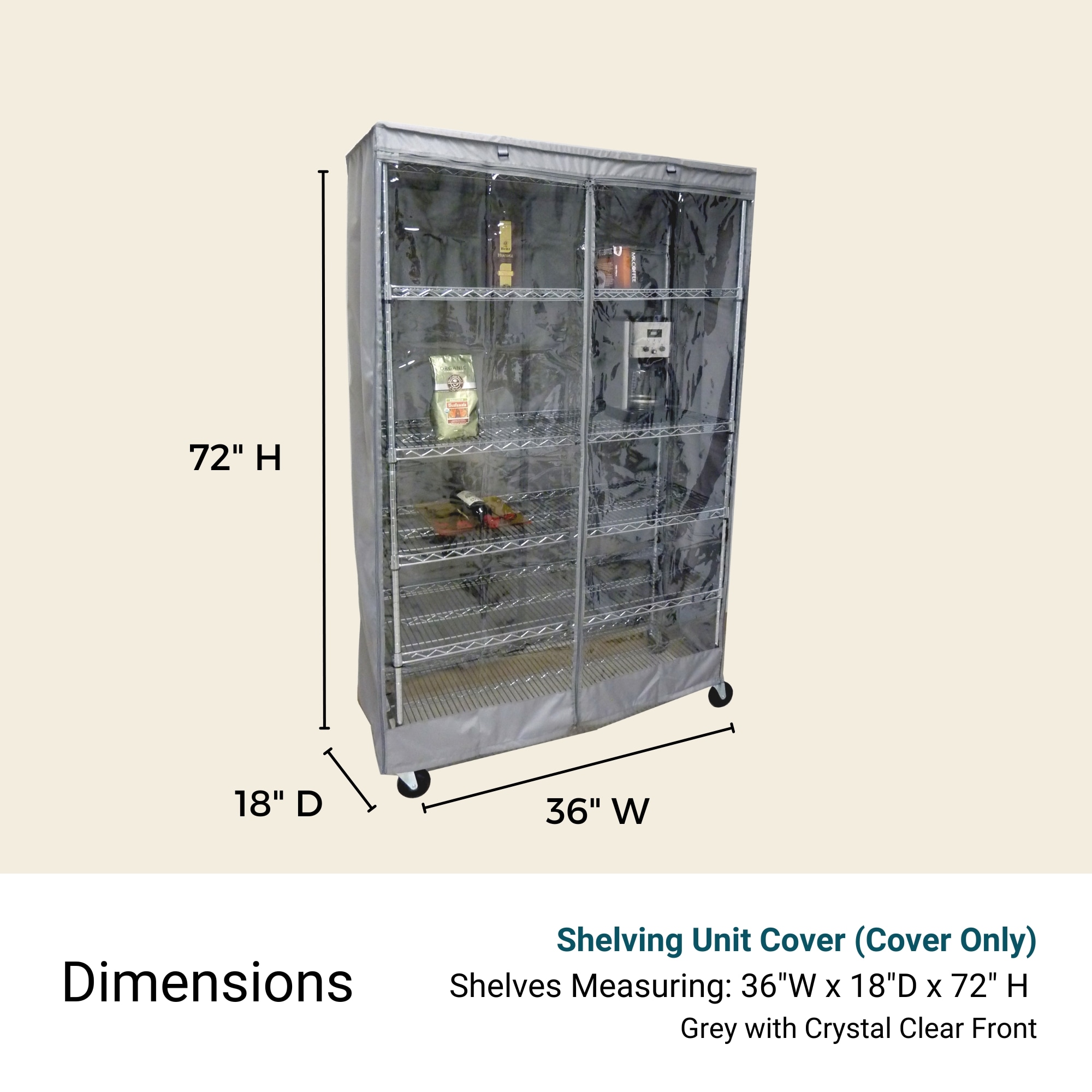 Formosa Covers Storage Shelving Unit Cover Fits 36 in W x 18 in D x 72 in H Rack One Side Clear Panel in Grey - Image 2
