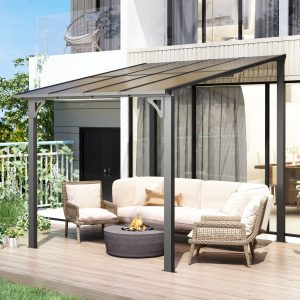 AECOJOY Outdoor Wall Mounted Lean To Gazebo for Patio Deck Porch Backyard