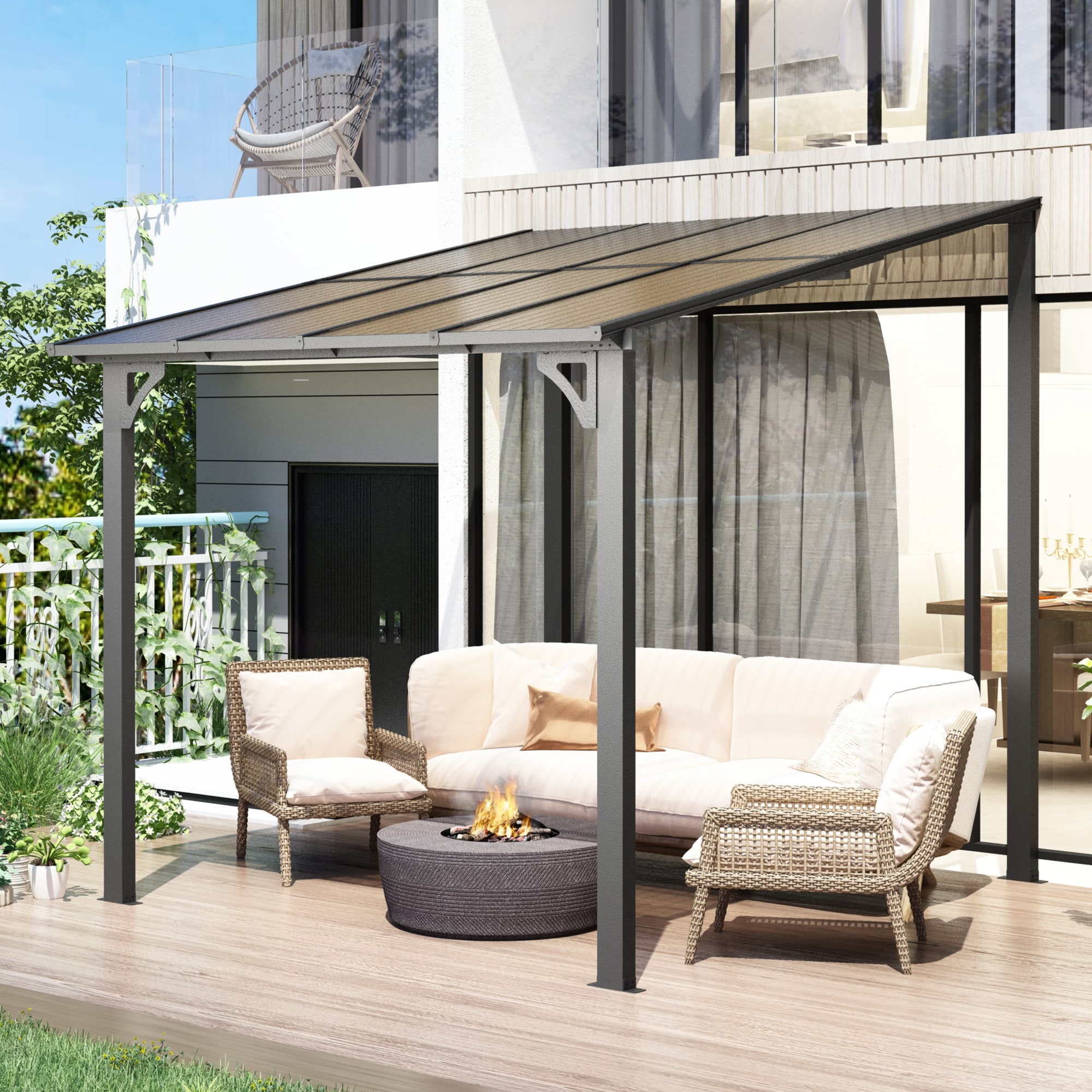 AECOJOY Outdoor Wall Mounted Lean To Gazebo for Patio Deck Porch Backyard