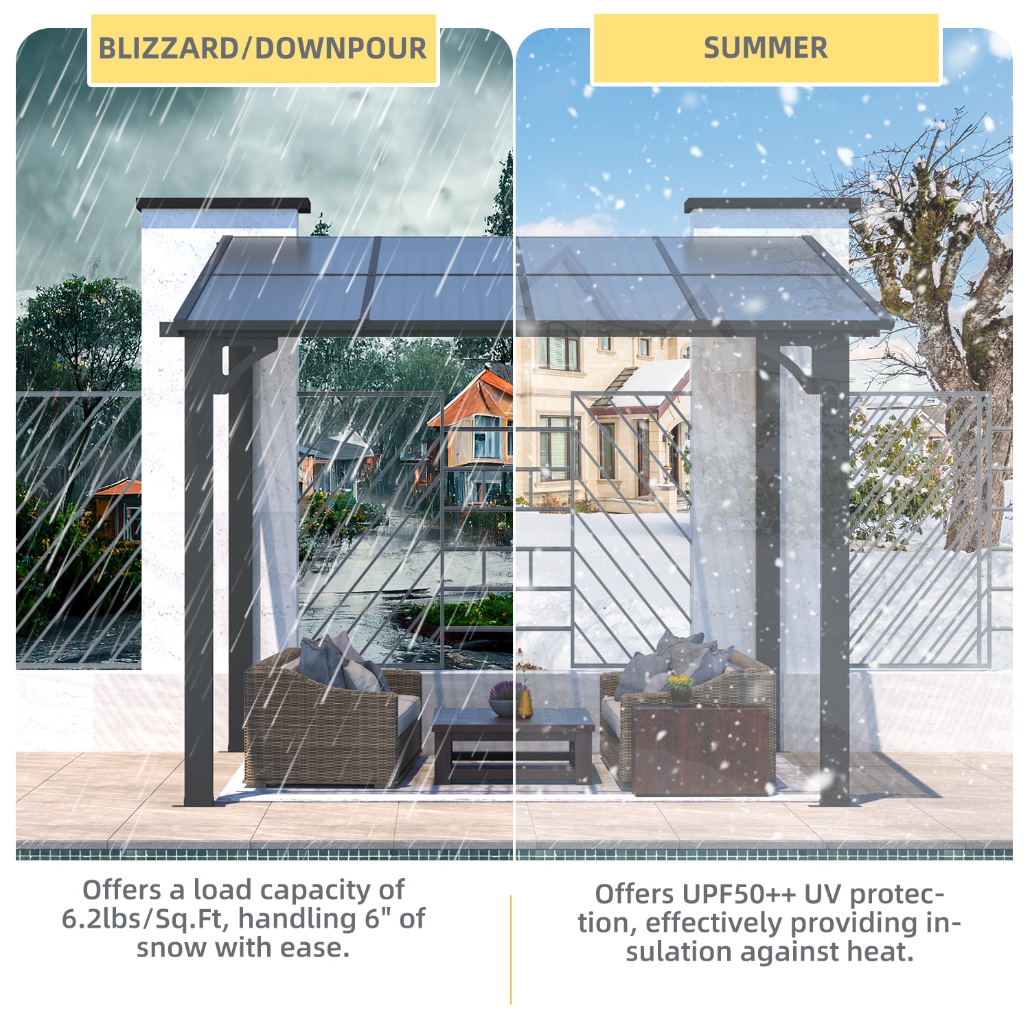 AECOJOY Outdoor Wall Mounted Lean To Gazebo for Patio Deck Porch Backyard - Image 3