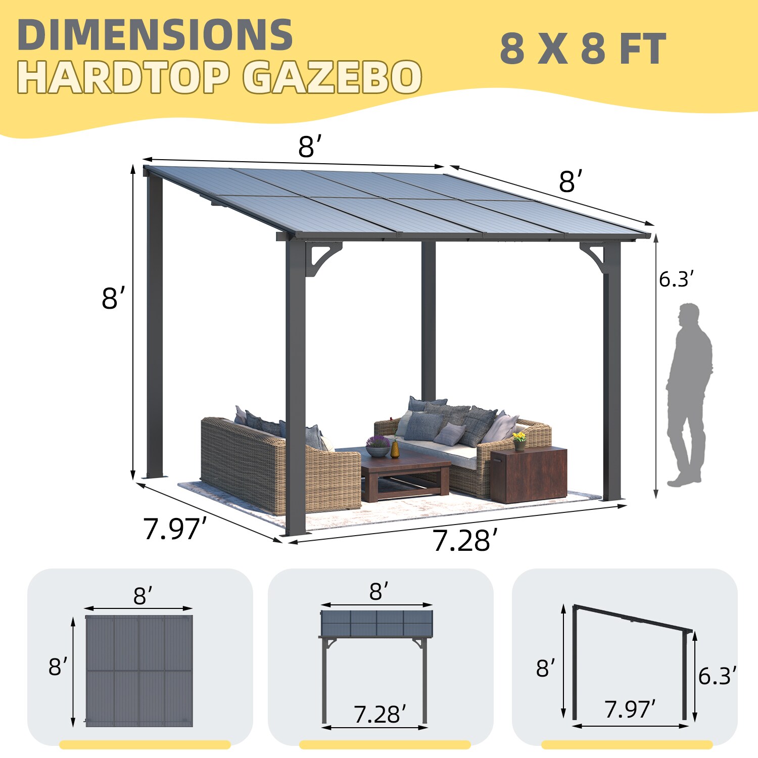 AECOJOY Outdoor Wall Mounted Lean To Gazebo for Patio Deck Porch Backyard - Image 2