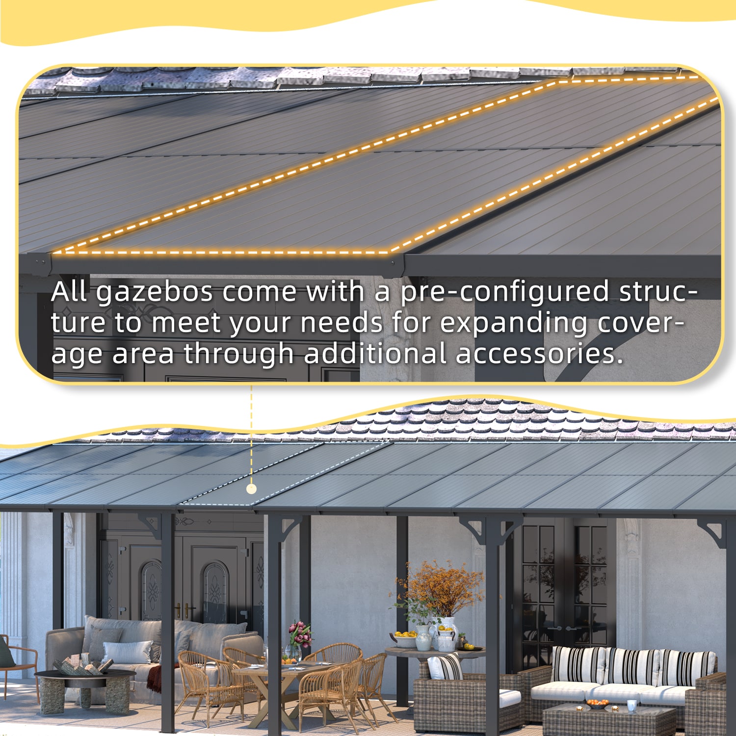 AECOJOY Outdoor Wall Mounted Lean To Gazebo for Patio Deck Porch Backyard - Image 4
