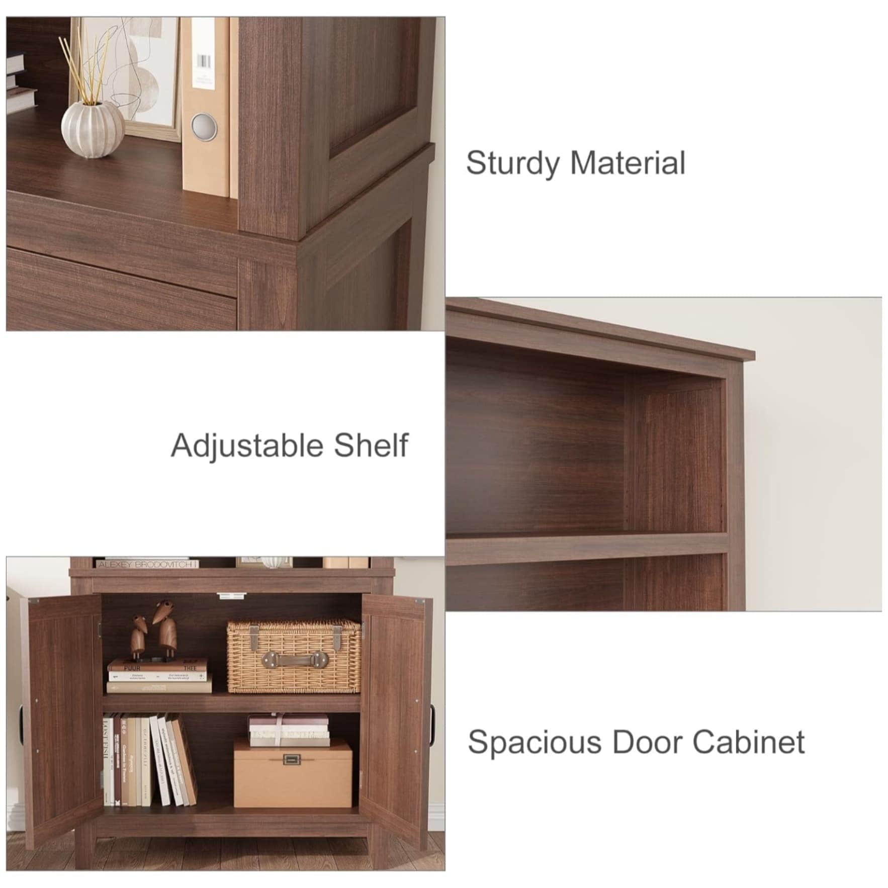Garvee 71in Farmhouse Tall Bookcase 5 Tier Bookshelf with Doors And Adjustable Shelf Wooden Display Cabinet Narrow Storage Cabinet Accent Furniture Living Room Office Library - Image 2
