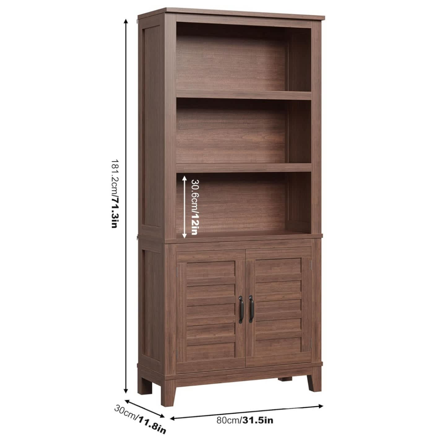 Garvee 71in Farmhouse Tall Bookcase 5 Tier Bookshelf with Doors And Adjustable Shelf Wooden Display Cabinet Narrow Storage Cabinet Accent Furniture Living Room Office Library - Image 3