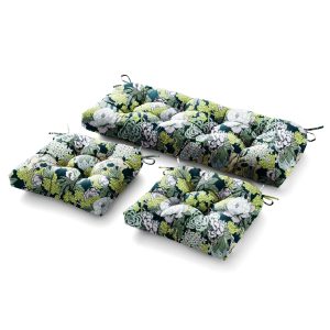 Artplan 3 Pieces Outdoor Chair Cushions Clearance with Ties 44x19x5 Inches-1 Love seat 2 U-Shape Tufted Patio Bench Cushions for Outdoor Furniture