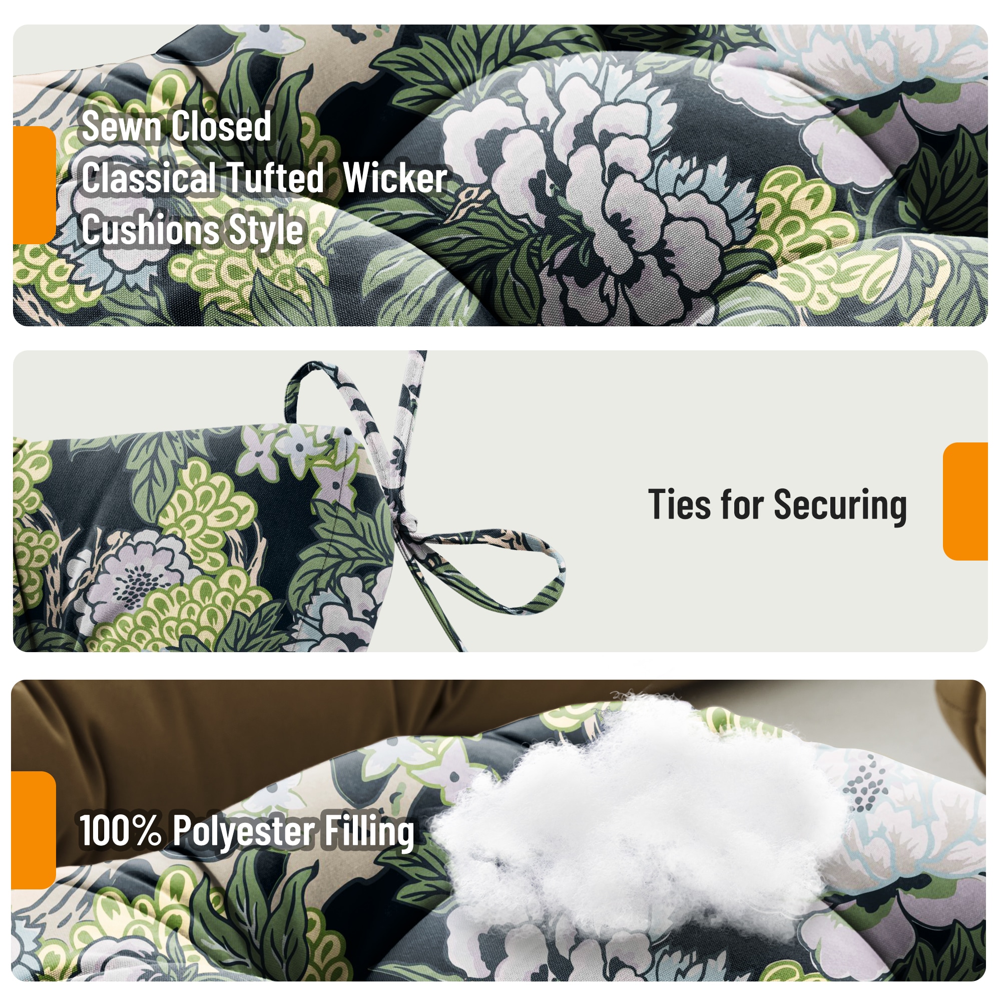 Artplan 3 Pieces Outdoor Chair Cushions Clearance with Ties 44x19x5 Inches-1 Love seat 2 U-Shape Tufted Patio Bench Cushions for Outdoor Furniture - Image 3
