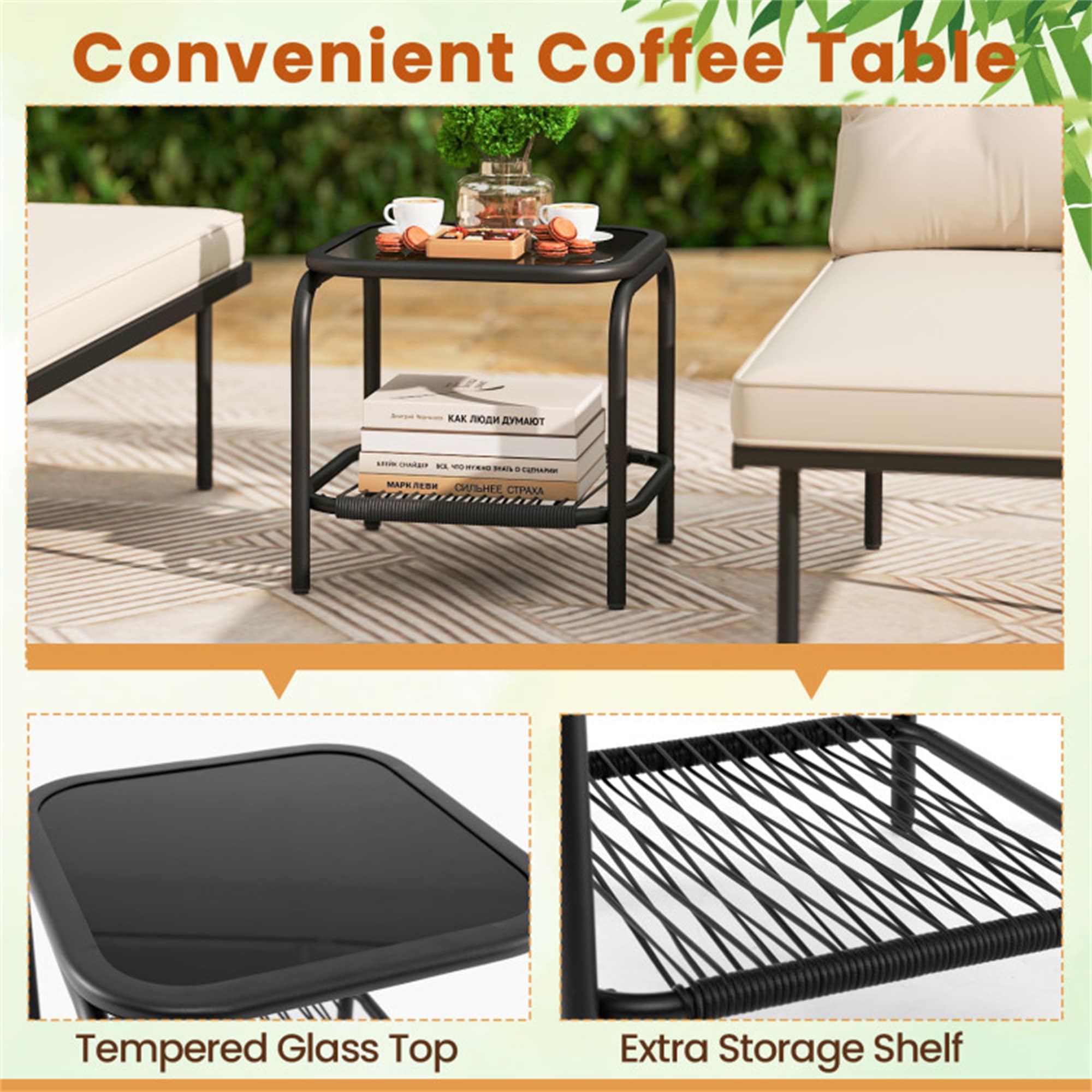 BABOOM L Shaped Patio Furniture Set 3 -Piece Rattan Beige Patio Conversation Set - Image 7