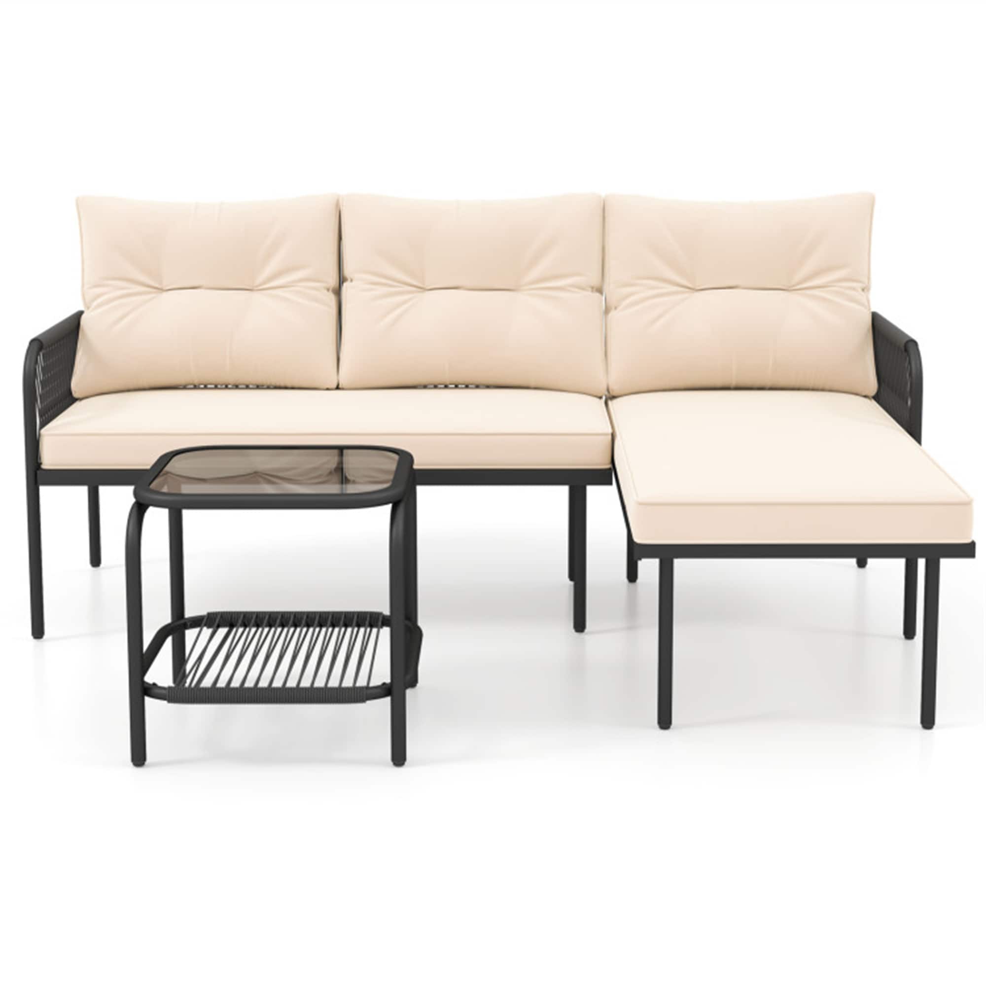 BABOOM L Shaped Patio Furniture Set 3 -Piece Rattan Beige Patio Conversation Set - Image 11