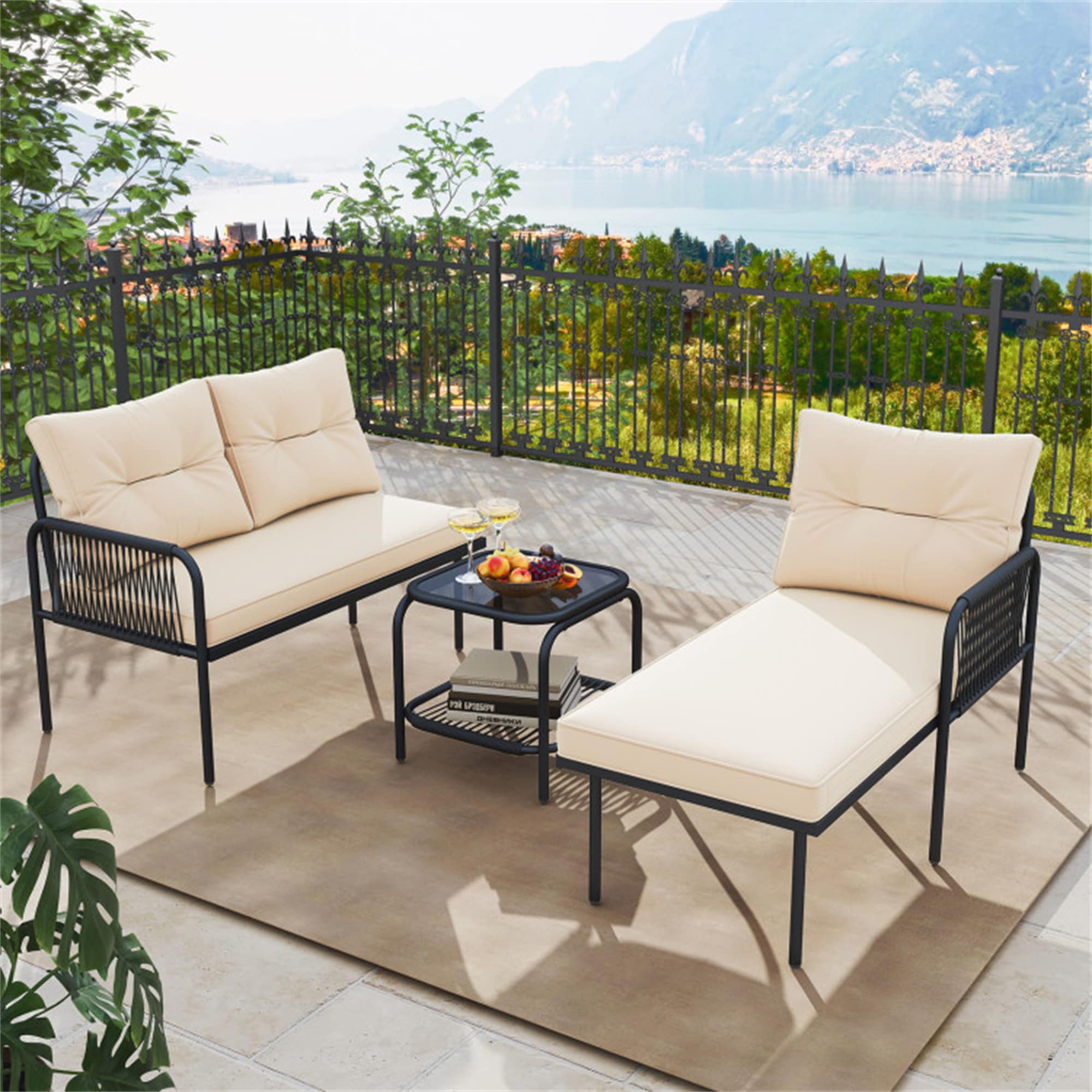 BABOOM L Shaped Patio Furniture Set 3 -Piece Rattan Beige Patio Conversation Set - Image 10