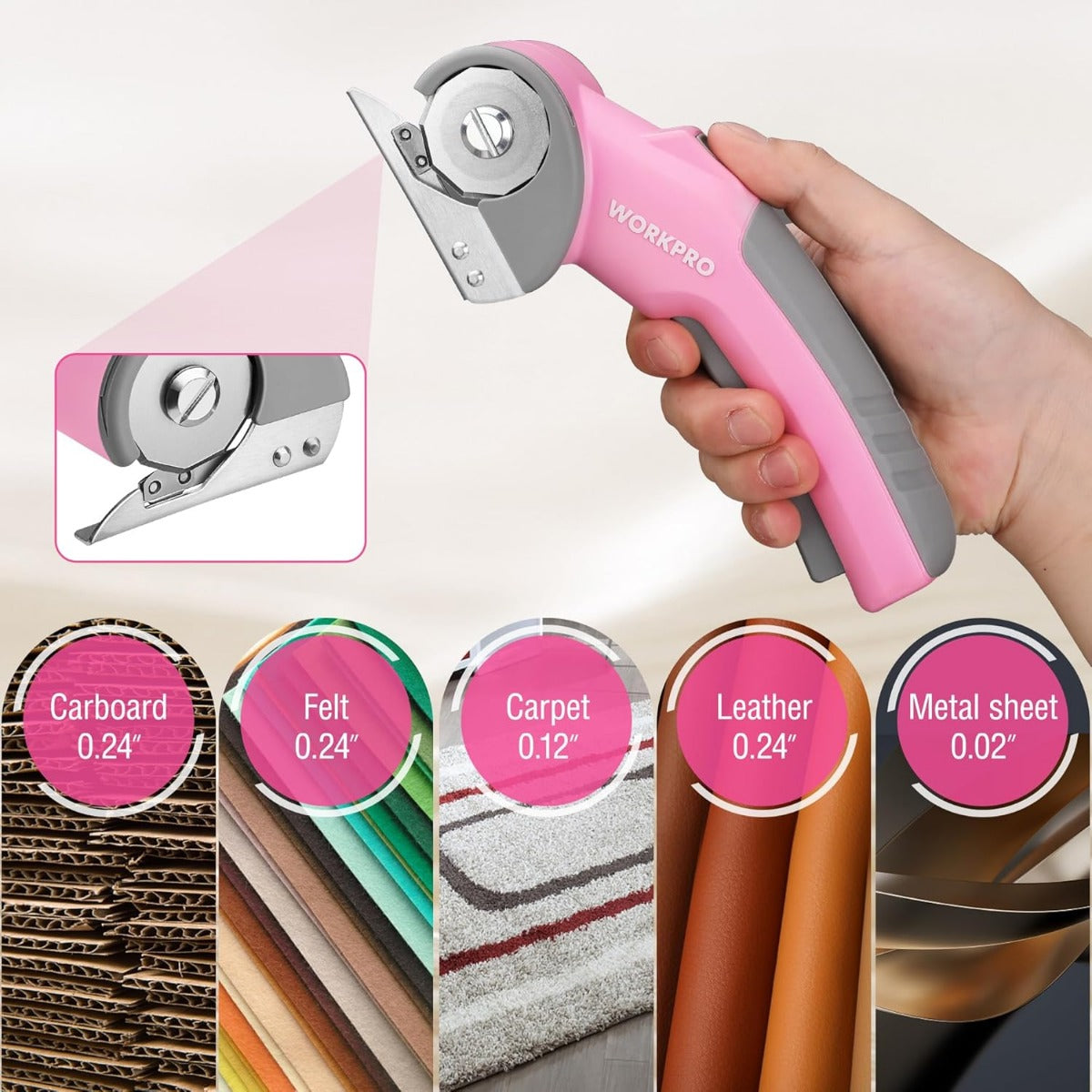 WORKPRO 4V Cordless Electric Scissors/Rotary Cutter with Storage Case - Pink Ribbon - Image 3