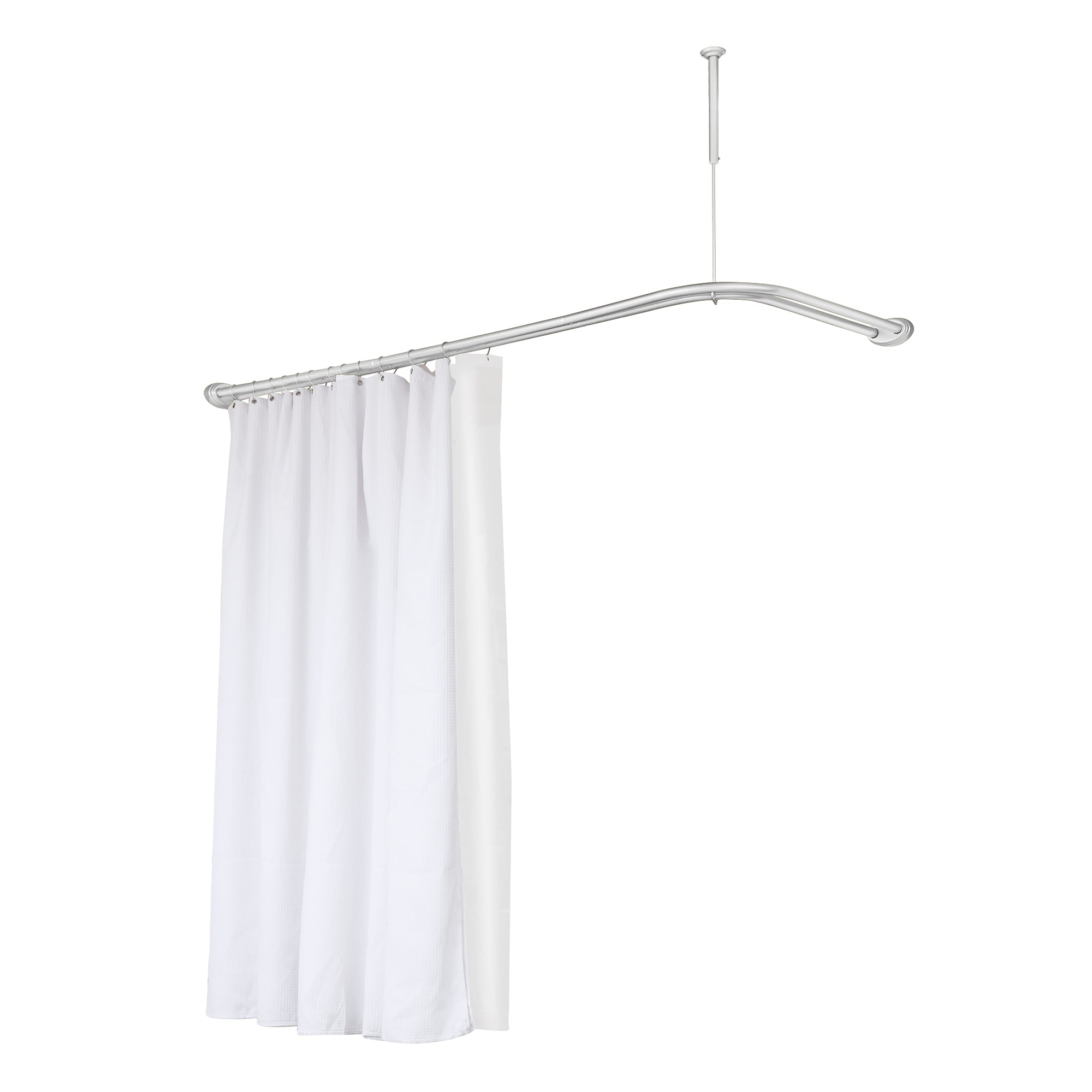 Utopia Alley Rustproof Aluminum Double L Shaped Shower Curtain Rod 72in L x 31.7in W with 24 Shower Hooks included and Ceiling Support Wall Mounted Chrome - Image 7