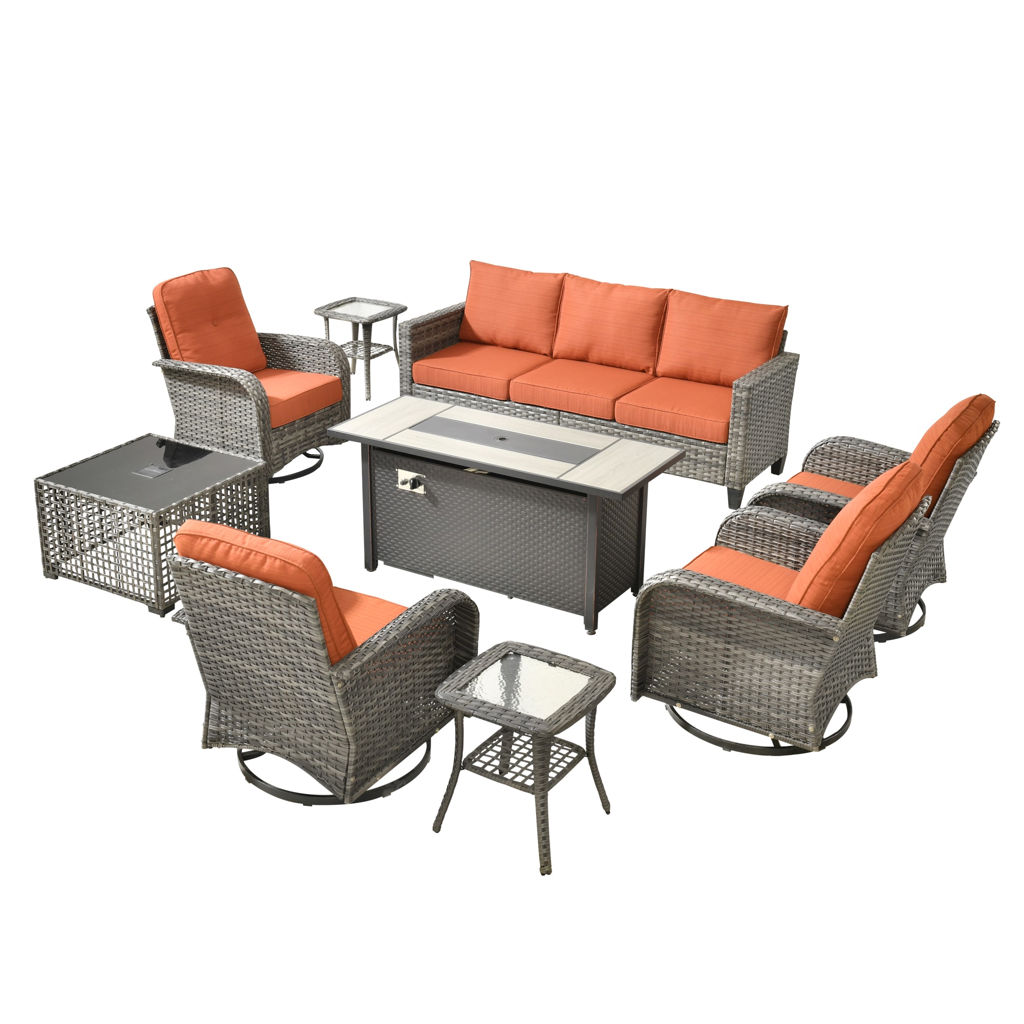 ALTRIGUS ALGRSGNC 9 -Piece Wicker Orange Patio Conversation Set - Image 14