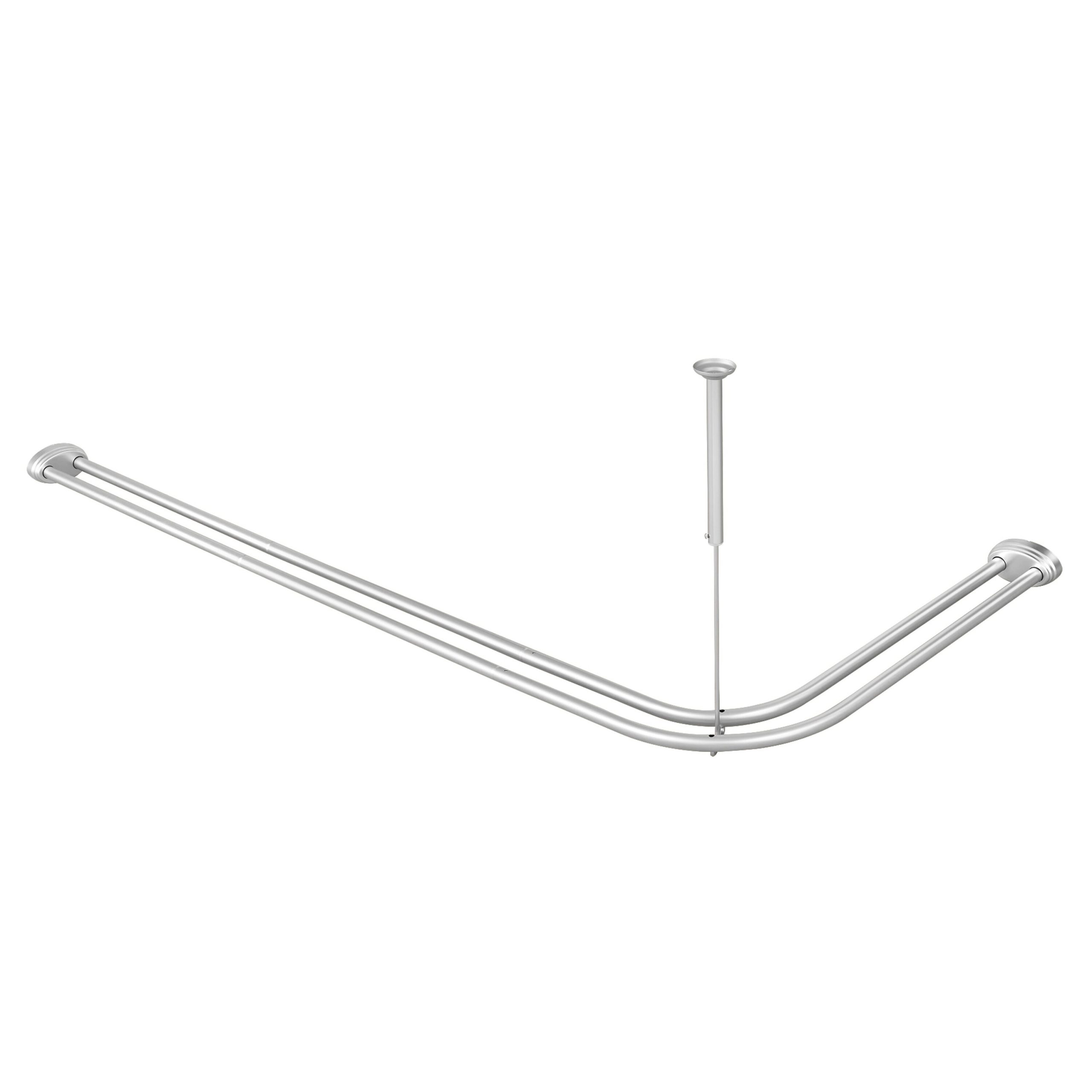 Utopia Alley Rustproof Aluminum Double L Shaped Shower Curtain Rod 72in L x 31.7in W with 24 Shower Hooks included and Ceiling Support Wall Mounted Chrome
