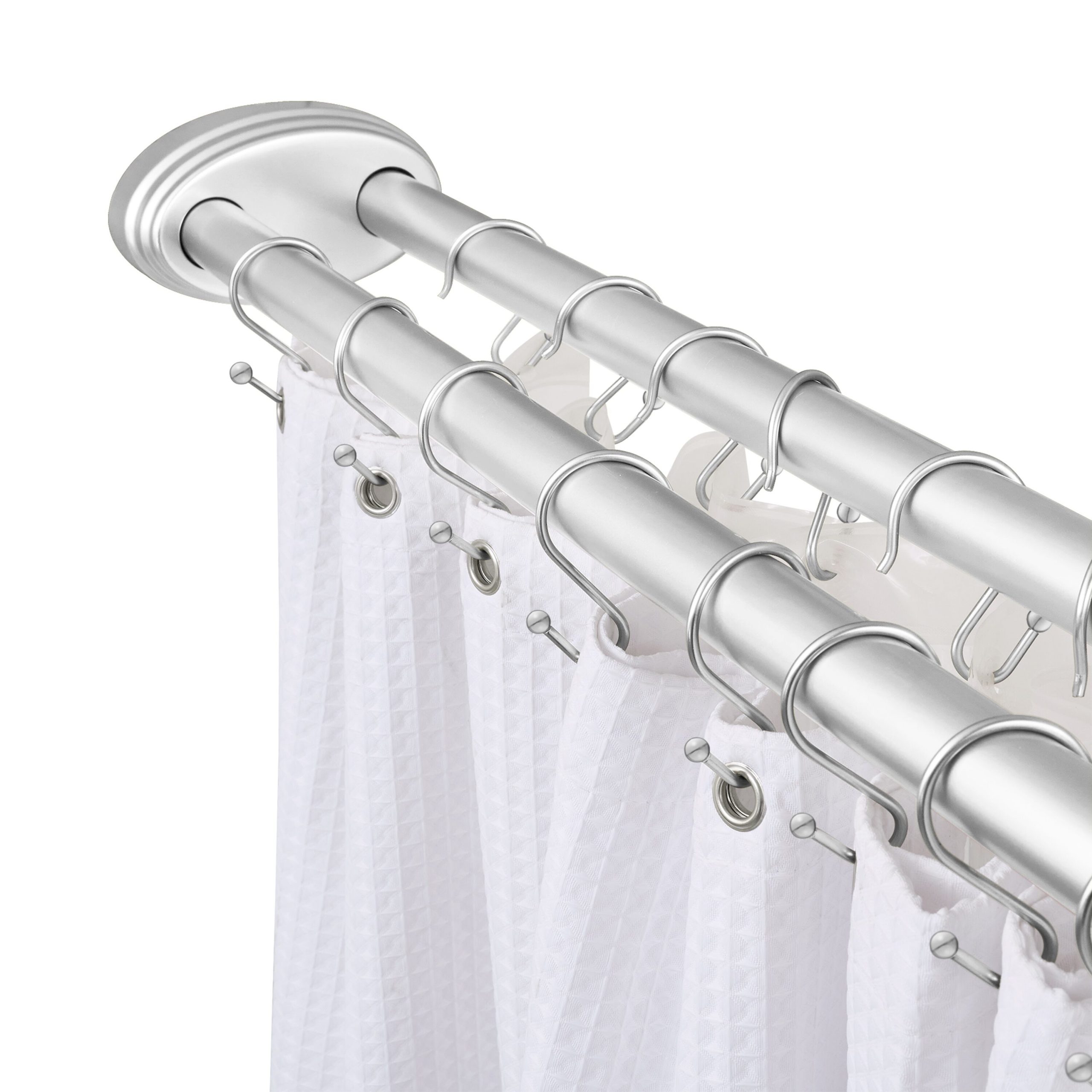 Utopia Alley Rustproof Aluminum Double L Shaped Shower Curtain Rod 72in L x 31.7in W with 24 Shower Hooks included and Ceiling Support Wall Mounted Chrome - Image 2
