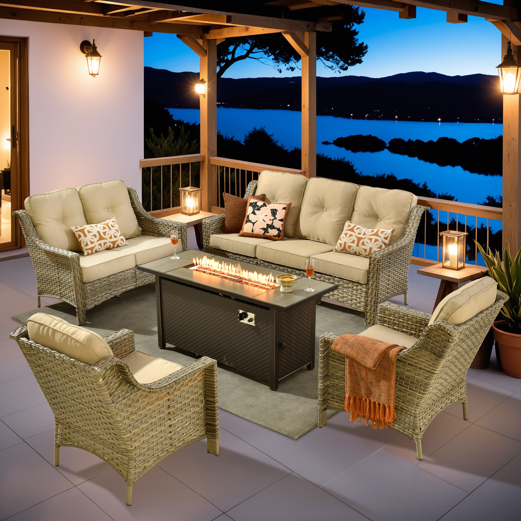 ALTRIGUS AL5PAD 5 -Piece Wicker Beige Patio Conversation Set