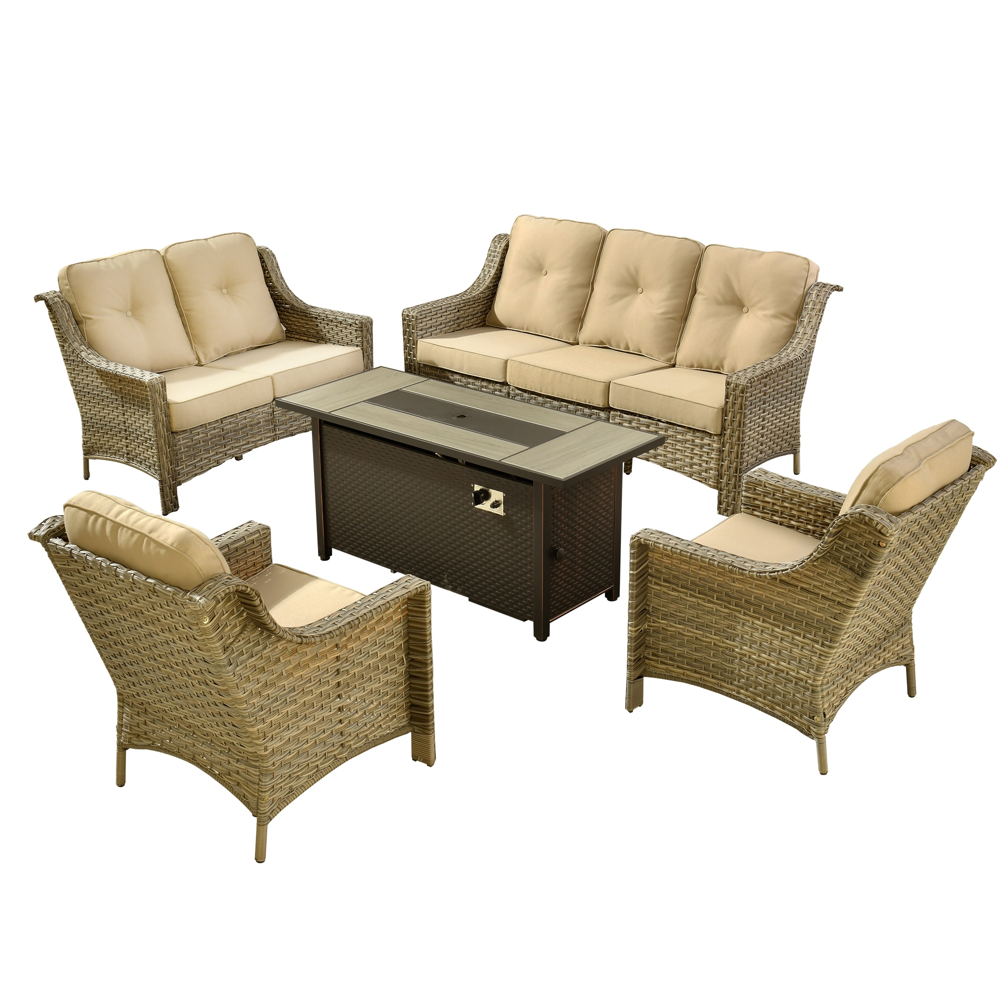 ALTRIGUS AL5PAD 5 -Piece Wicker Beige Patio Conversation Set - Image 8