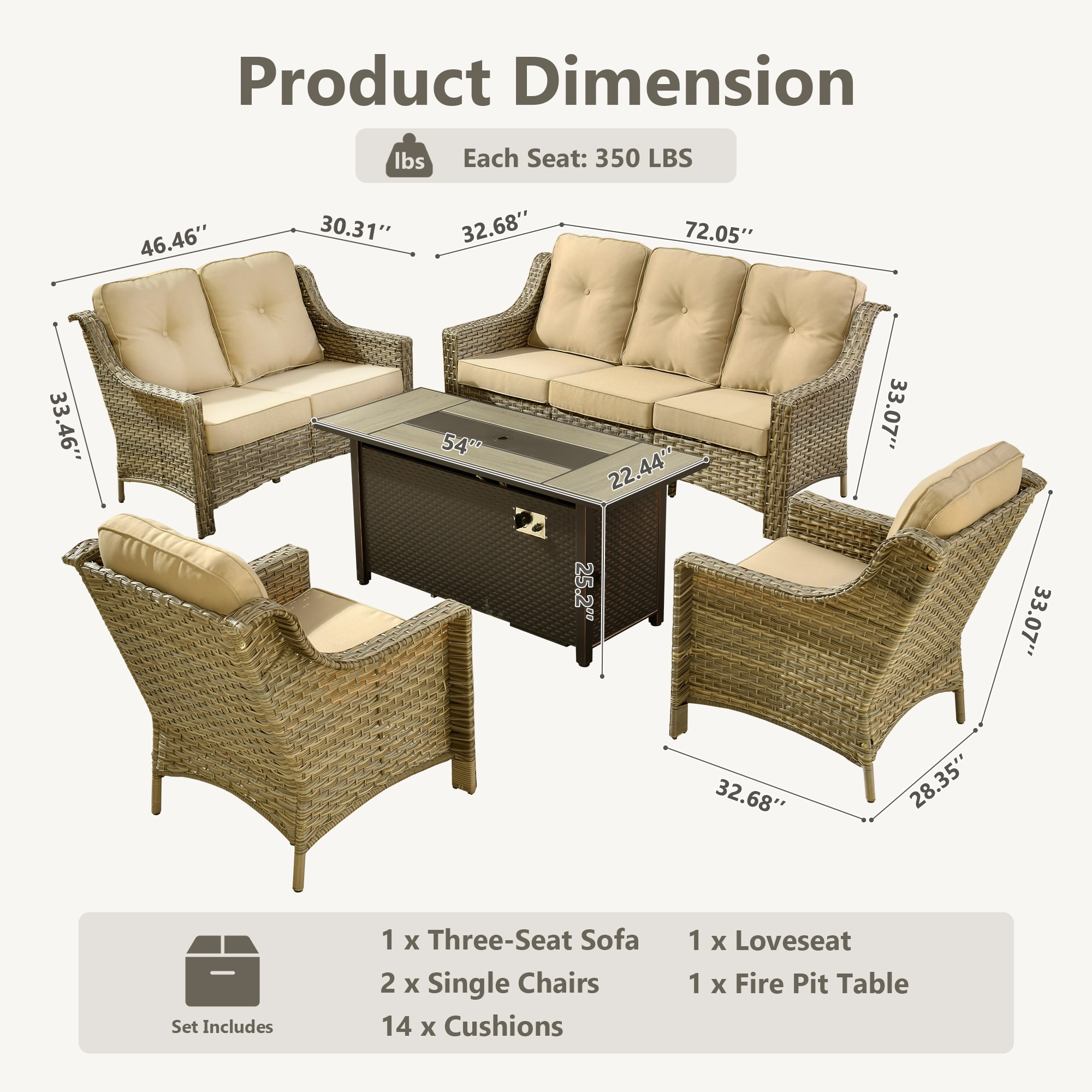 ALTRIGUS AL5PAD 5 -Piece Wicker Beige Patio Conversation Set - Image 7