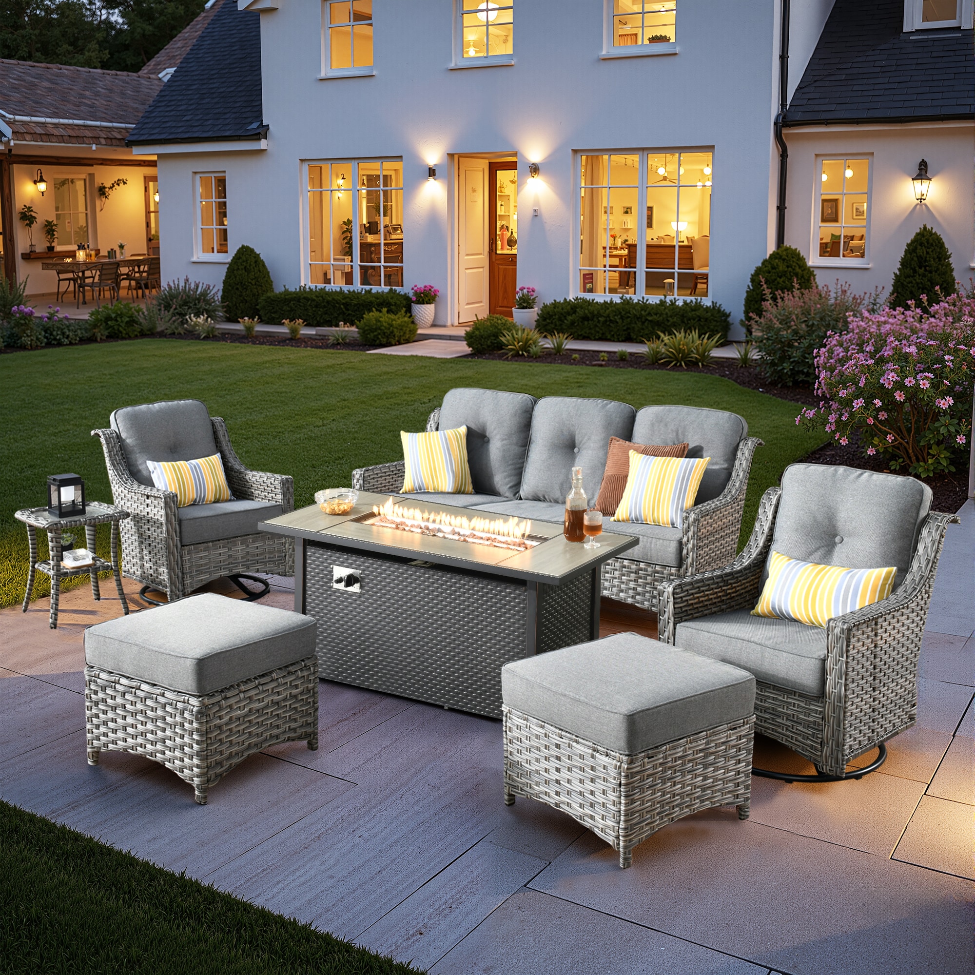 ALTRIGUS AL7PAD 7 -Piece Wicker Dark gray Patio Conversation Set