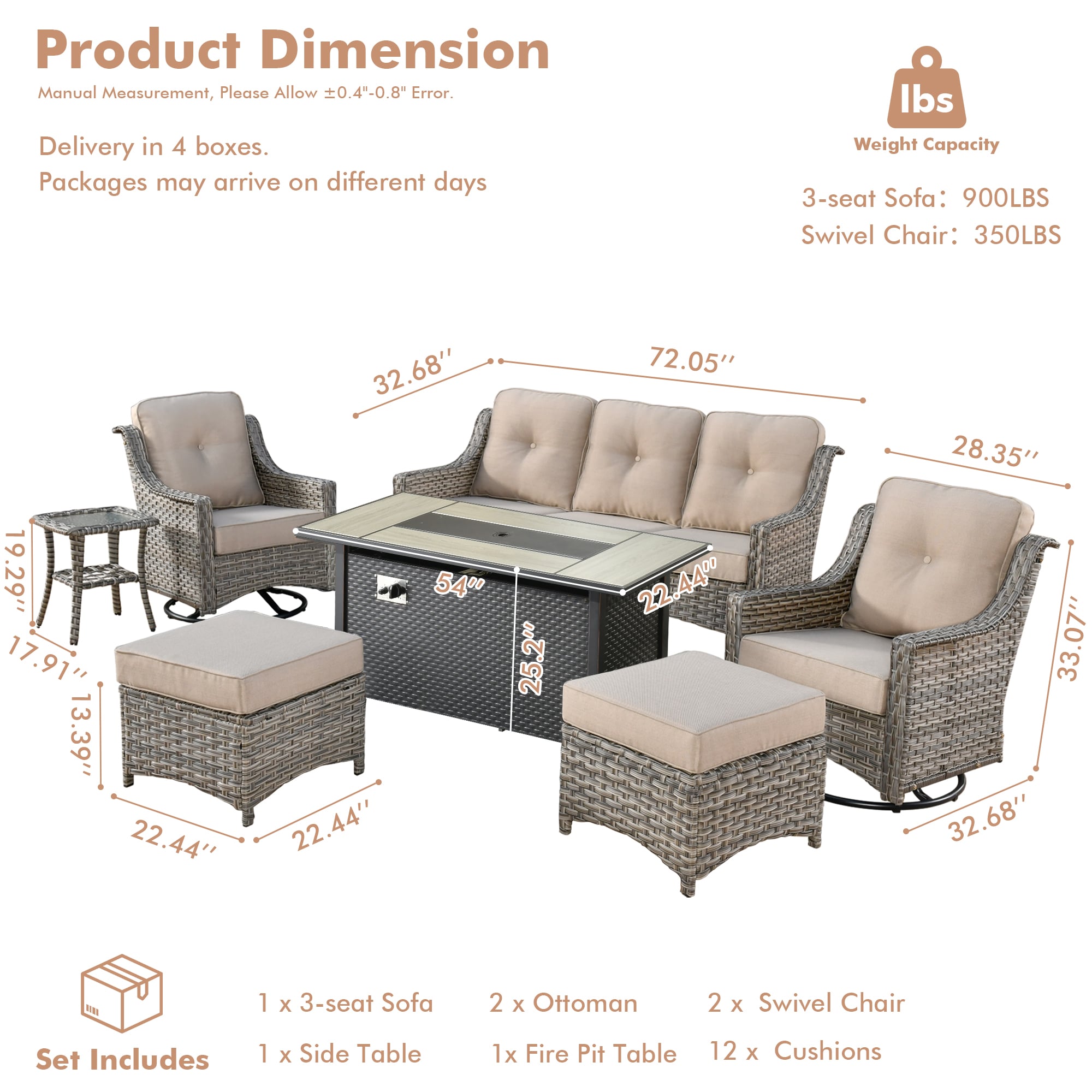 ALTRIGUS AL7PAD 7 -Piece Wicker Beige Patio Conversation Set - Image 12