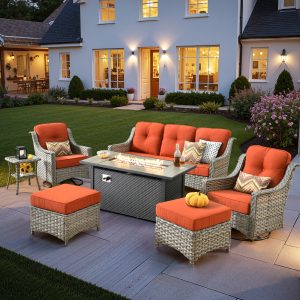 ALTRIGUS AL7PAD 7 -Piece Wicker Orange Patio Conversation Set