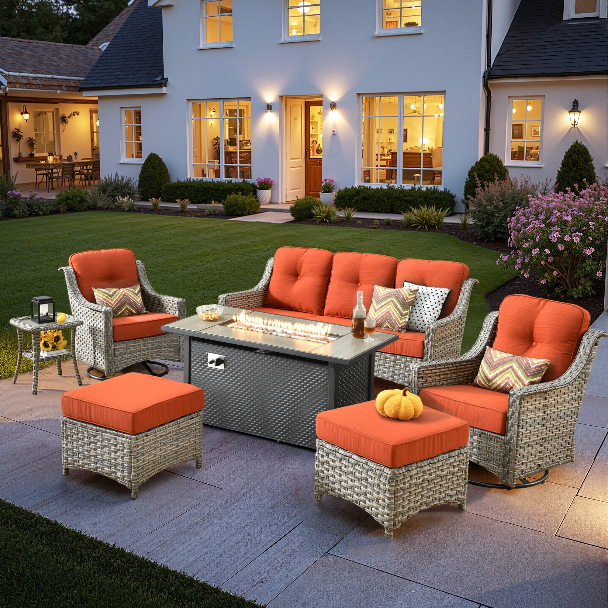 ALTRIGUS AL7PAD 7 -Piece Wicker Orange Patio Conversation Set