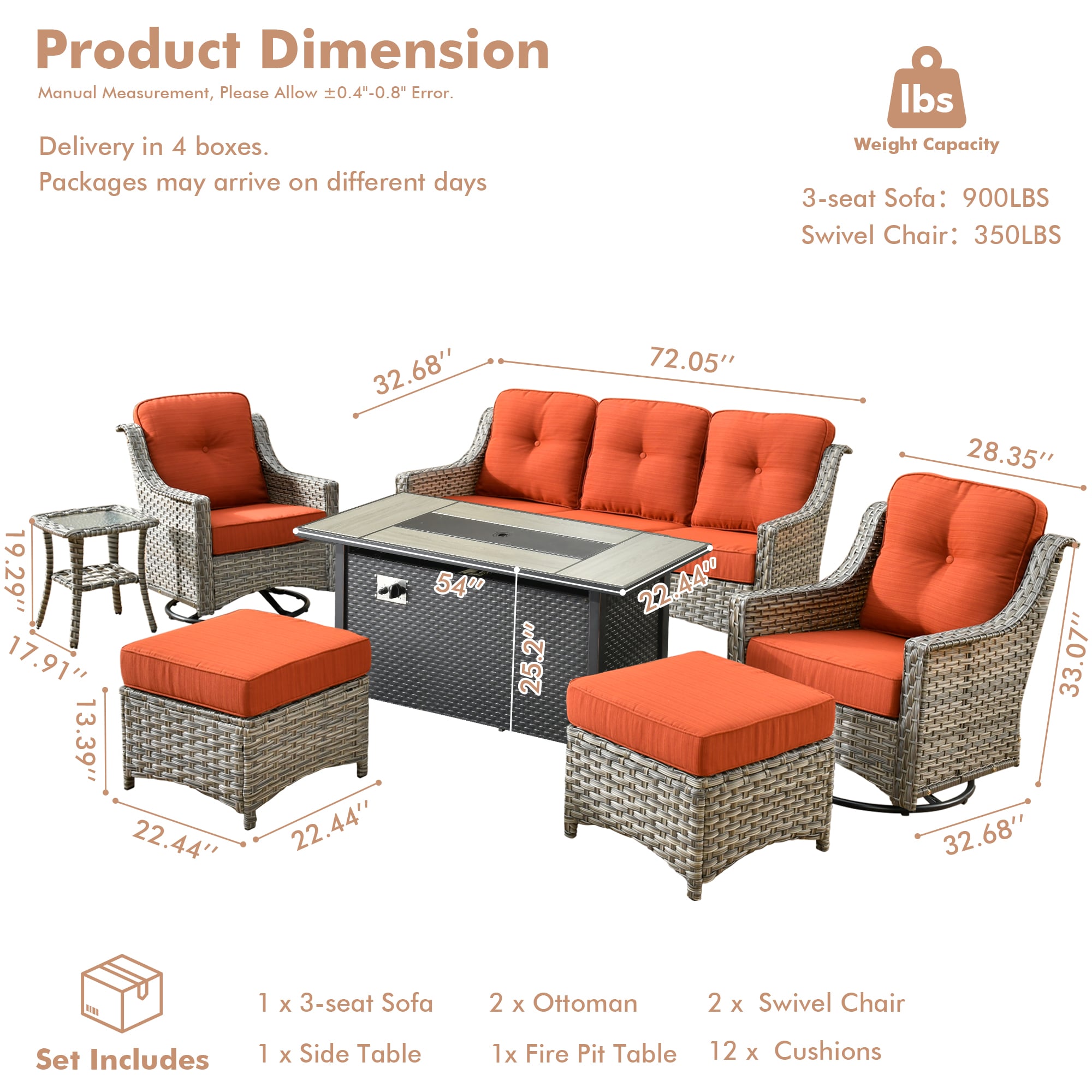 ALTRIGUS AL7PAD 7 -Piece Wicker Orange Patio Conversation Set - Image 12