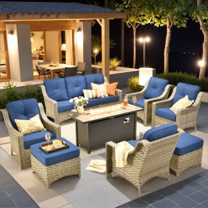 ALTRIGUS AL8PAD 8 -Piece Wicker Navy Patio Conversation Set