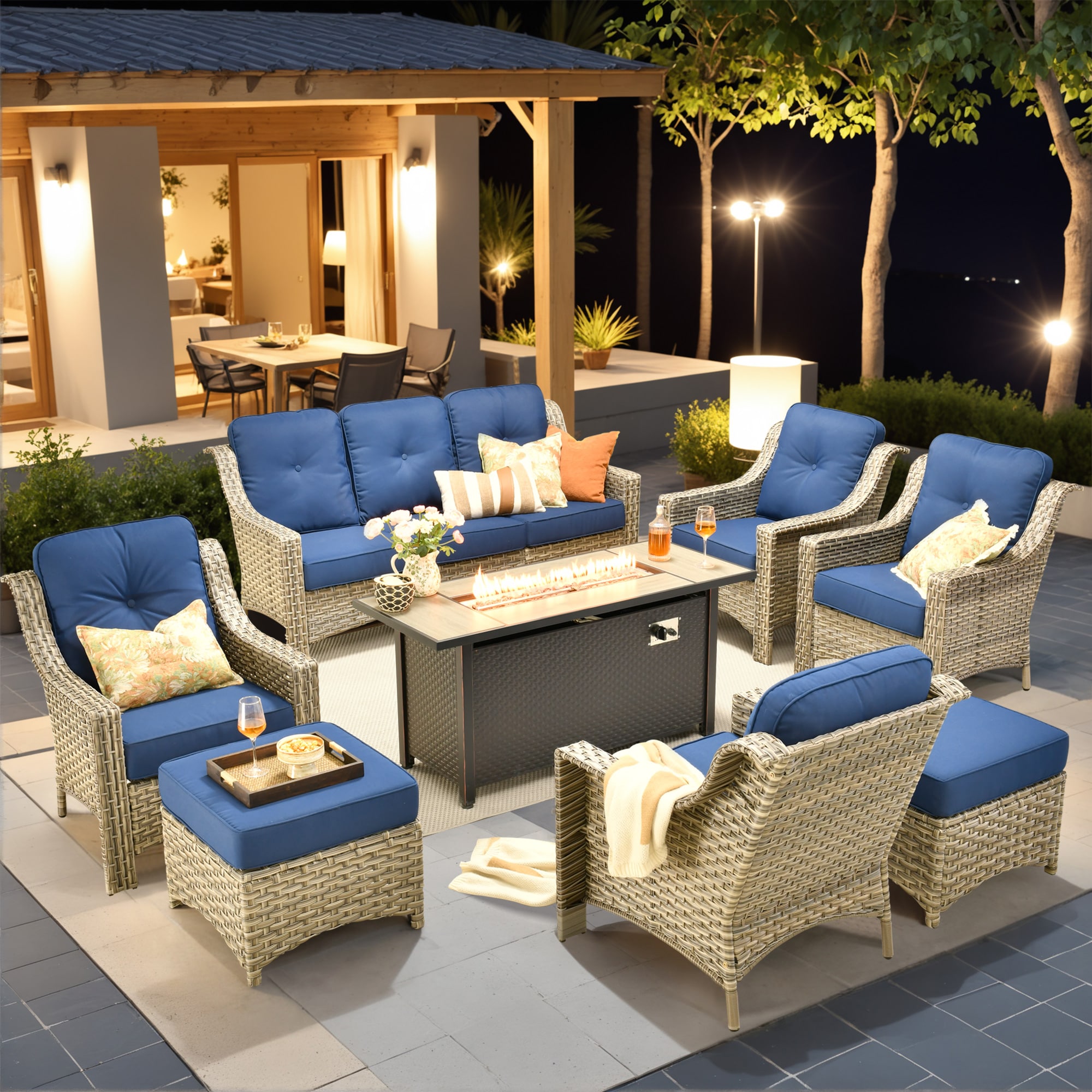 ALTRIGUS AL8PAD 8 -Piece Wicker Navy Patio Conversation Set