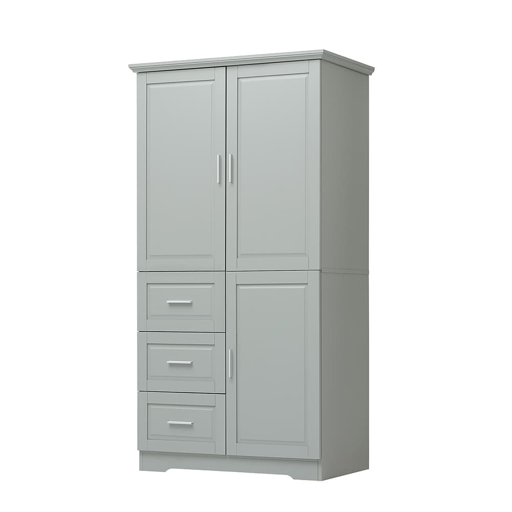 JUJABU Grey Tall Storage Cabinet with Doors for Bathroom with Three Drawers - Image 2