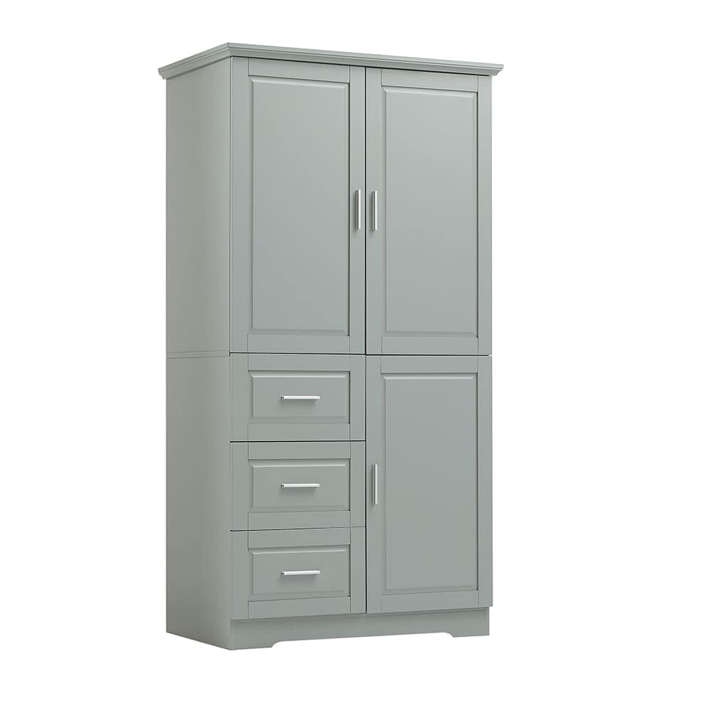 JUJABU Grey Tall Storage Cabinet with Doors for Bathroom with Three Drawers - Image 7