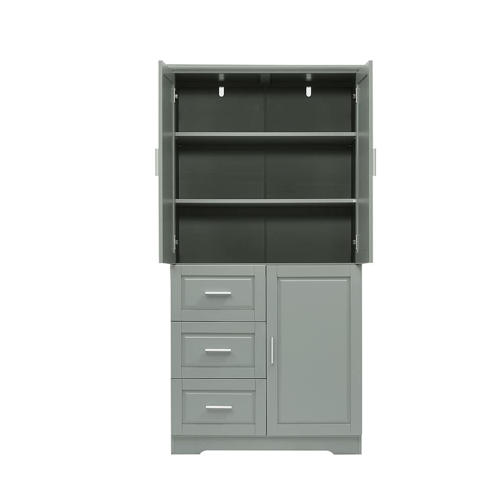 JUJABU Grey Tall Storage Cabinet with Doors for Bathroom with Three Drawers - Image 5
