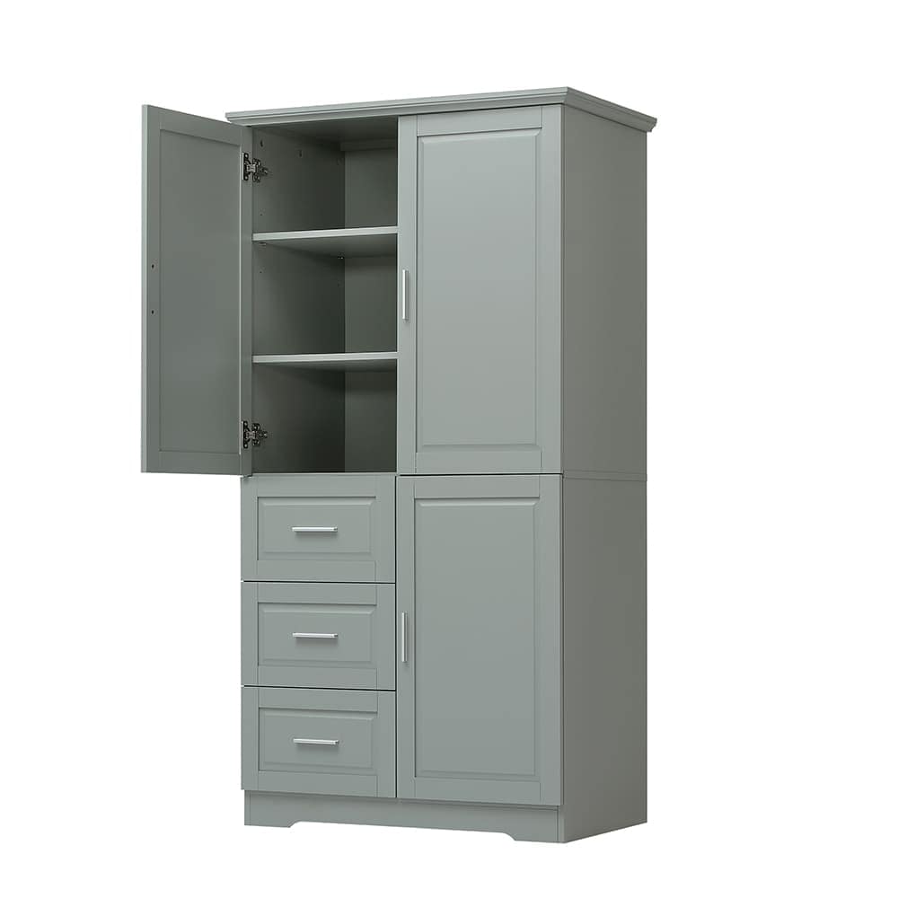 JUJABU Grey Tall Storage Cabinet with Doors for Bathroom with Three Drawers - Image 4