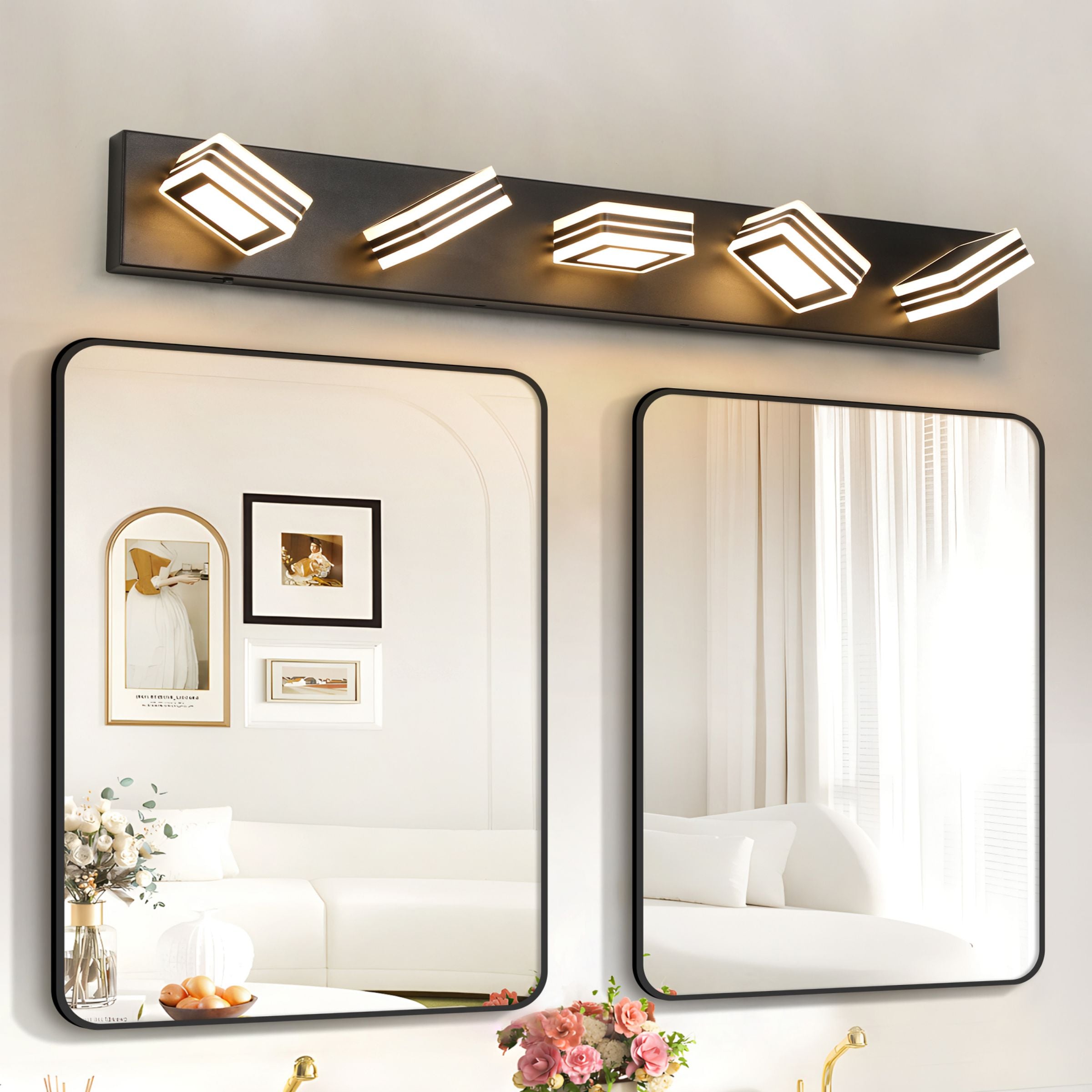WELLFOR YX 33.5-in 5 Light Black Integrated LED Modern/contemporary Bathroom Vanity light