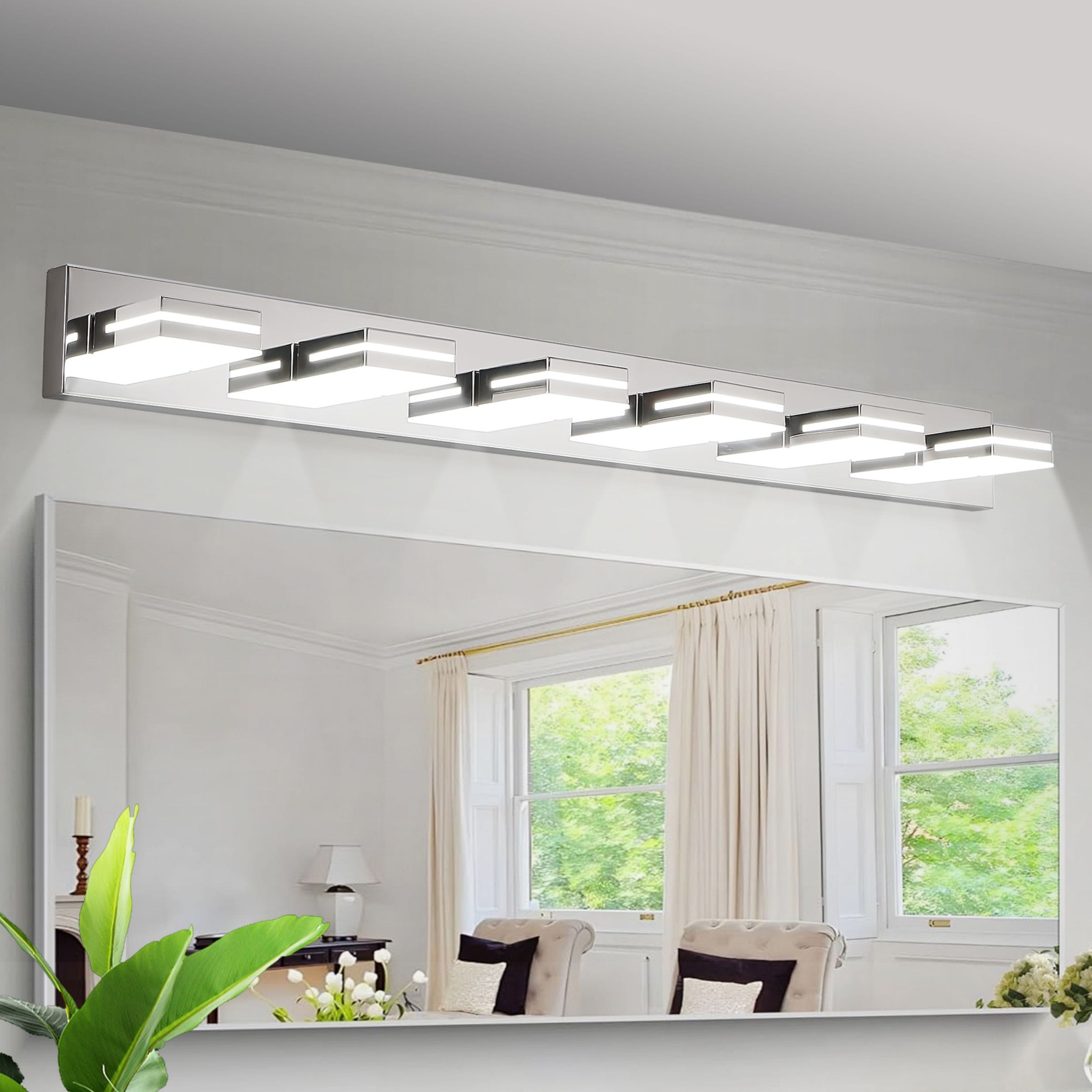 WELLFOR YX 47.2-in 6 Light Chrome Integrated LED Modern/contemporary Bathroom Vanity light