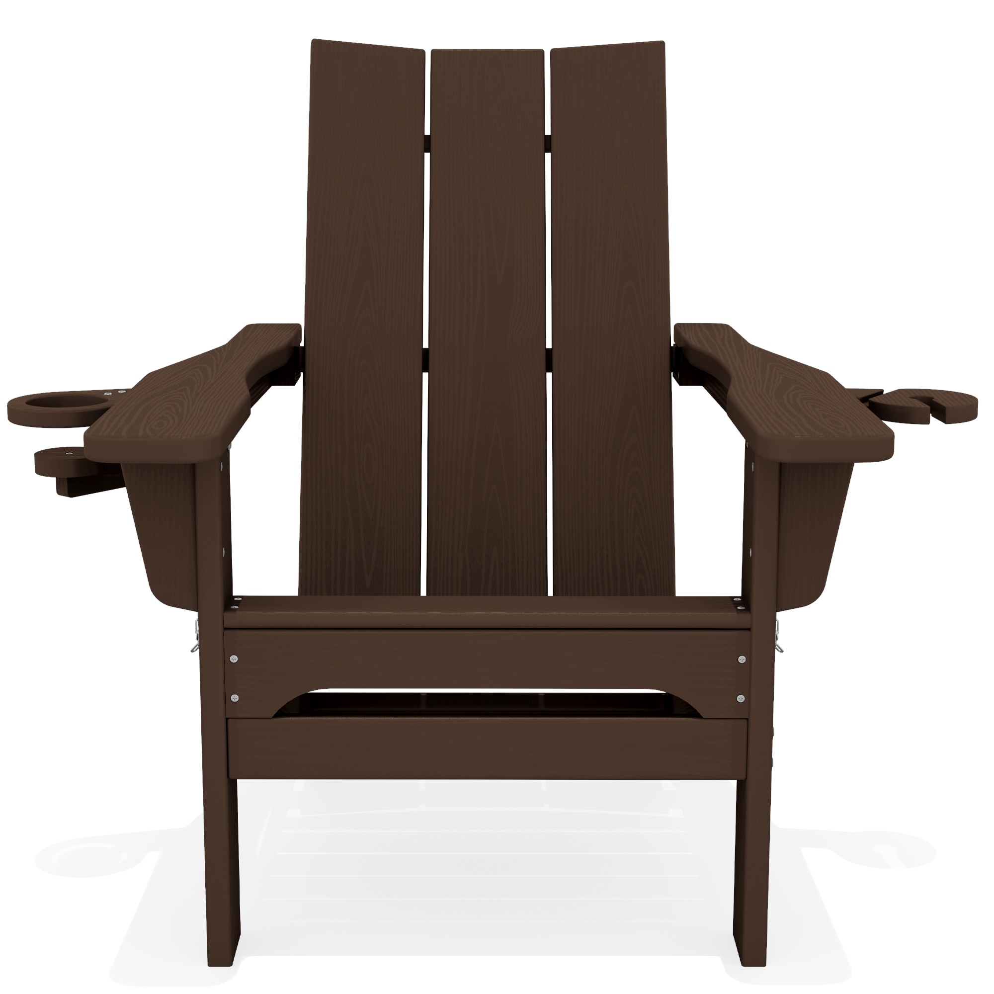 VOUA Folding Adirondack Chair with Dual Cup Holders Coffee HDPE Frame Stationary Adirondack Chair with Slat Seat - Image 2