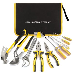 Afoxsos 19 Piece Household Tool Kit Set with Pliers Screwdrivers Hammer Adjustable Wrench Hex Key Set and Storage Canvas Bag for Home Projects